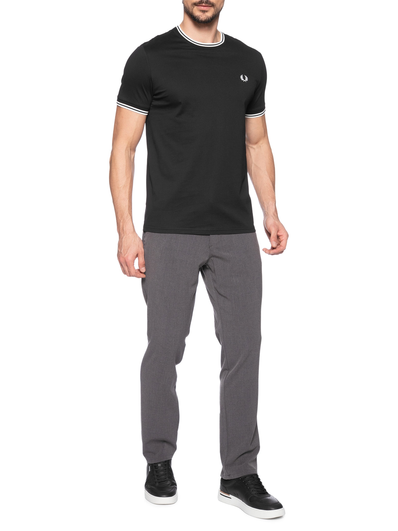 Camiseta Masculina Twin Tipped Regular fit em Algodão Preto Fred Perry