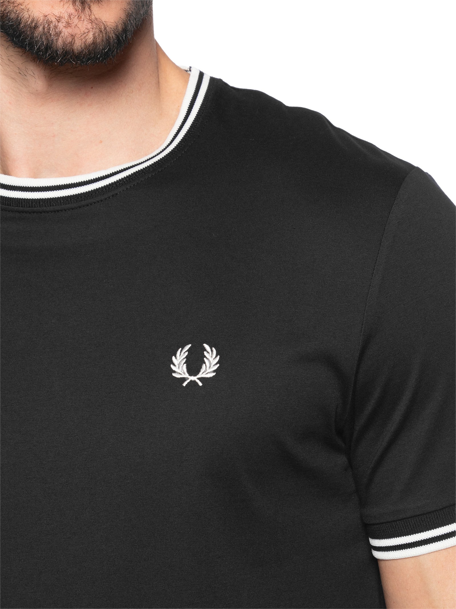 Camiseta Masculina Twin Tipped Regular fit em Algodão Preto Fred Perry