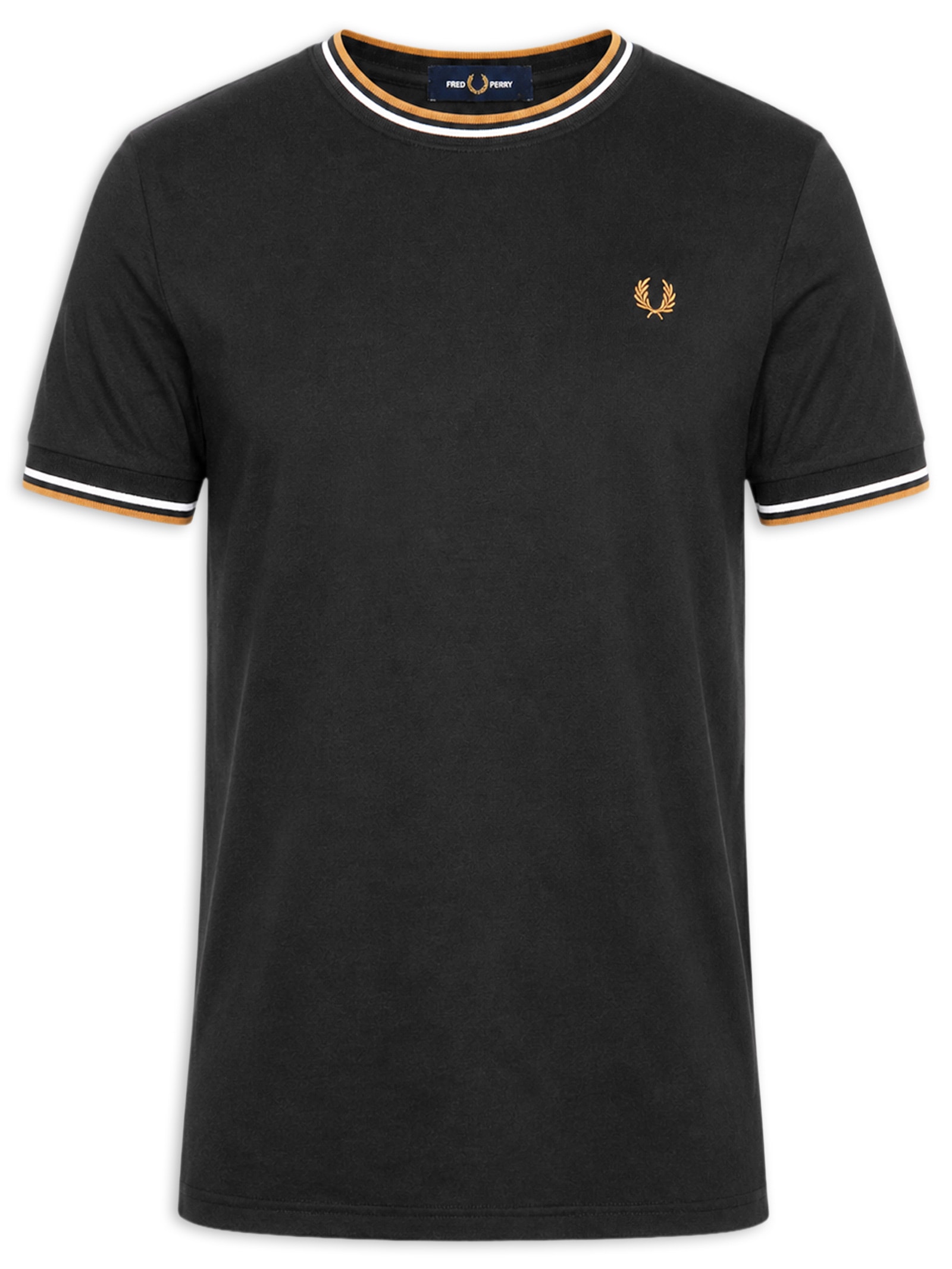 Camiseta Masculina Twin Tipped Regular Fit Em Algodão Preto Fred Perry