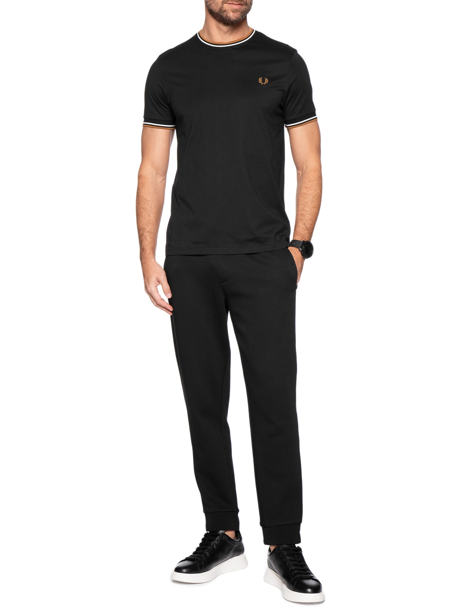 Camiseta Masculina Twin Tipped Regular Fit Em Algodão Preto Fred Perry