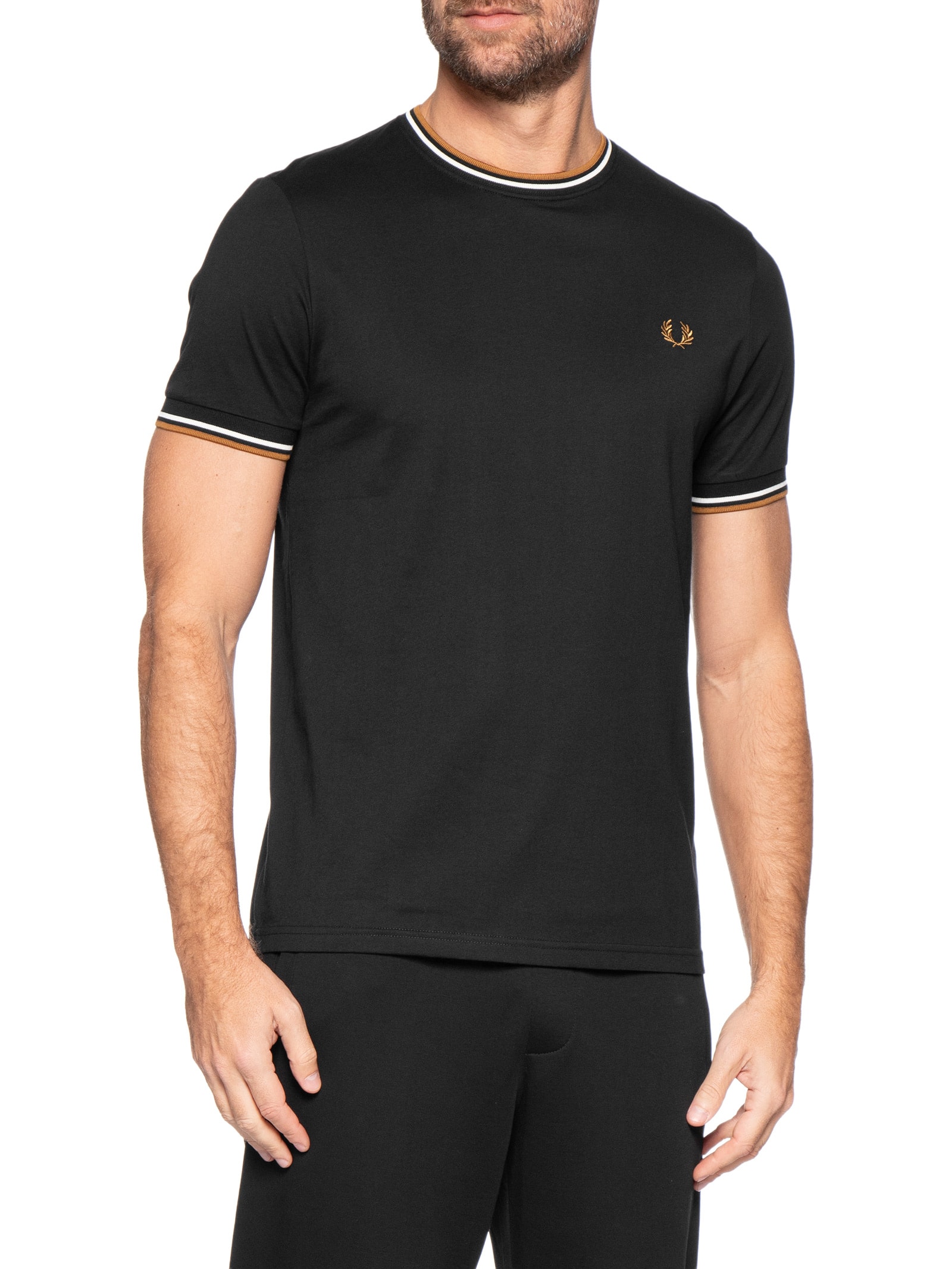 Camiseta Masculina Twin Tipped Regular Fit Em Algodão Preto Fred Perry