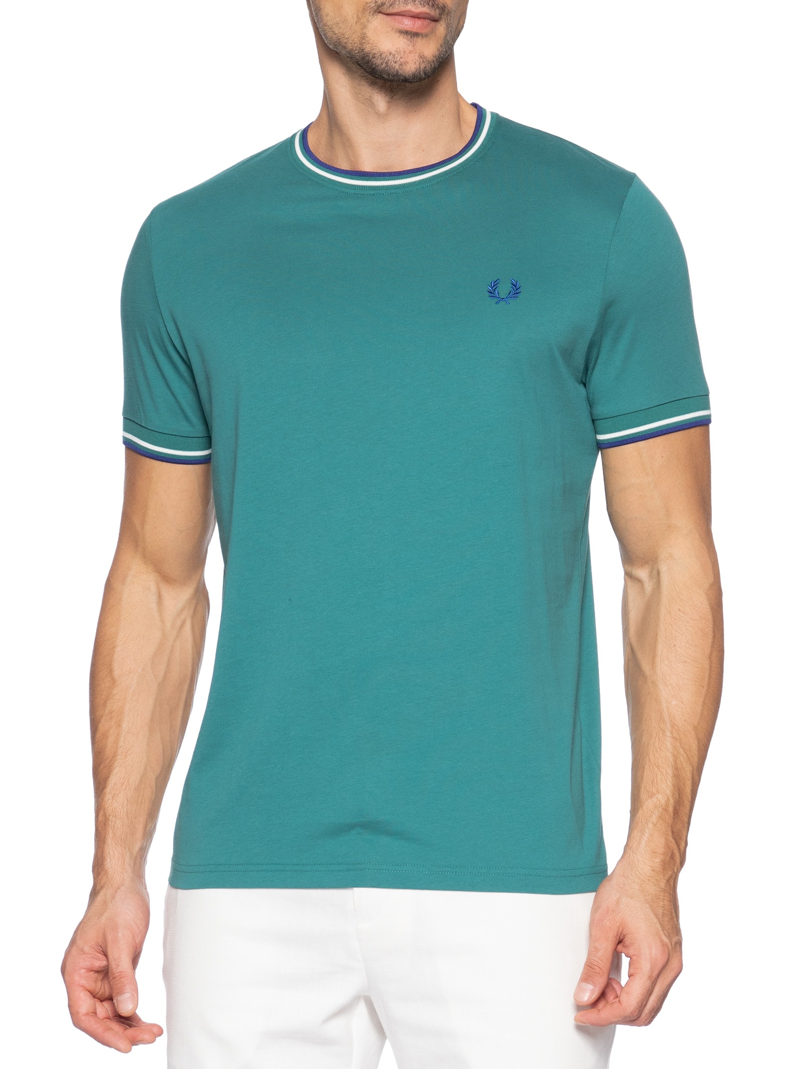 Camiseta Masculina Twin Tipped Regular Fit Em Algodão Verde Fred Perry
