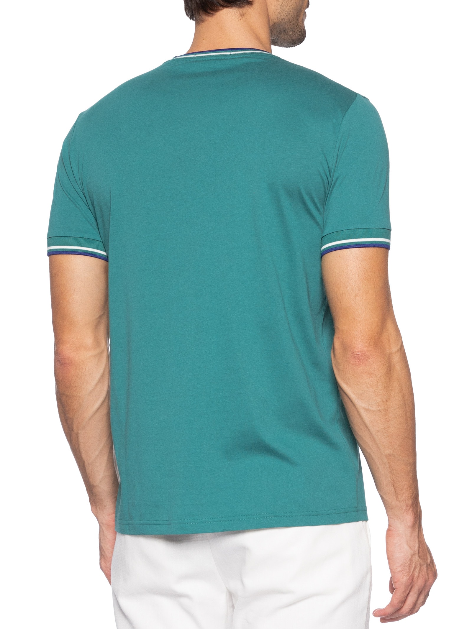 Camiseta Masculina Twin Tipped Regular Fit Em Algodão Verde Fred Perry