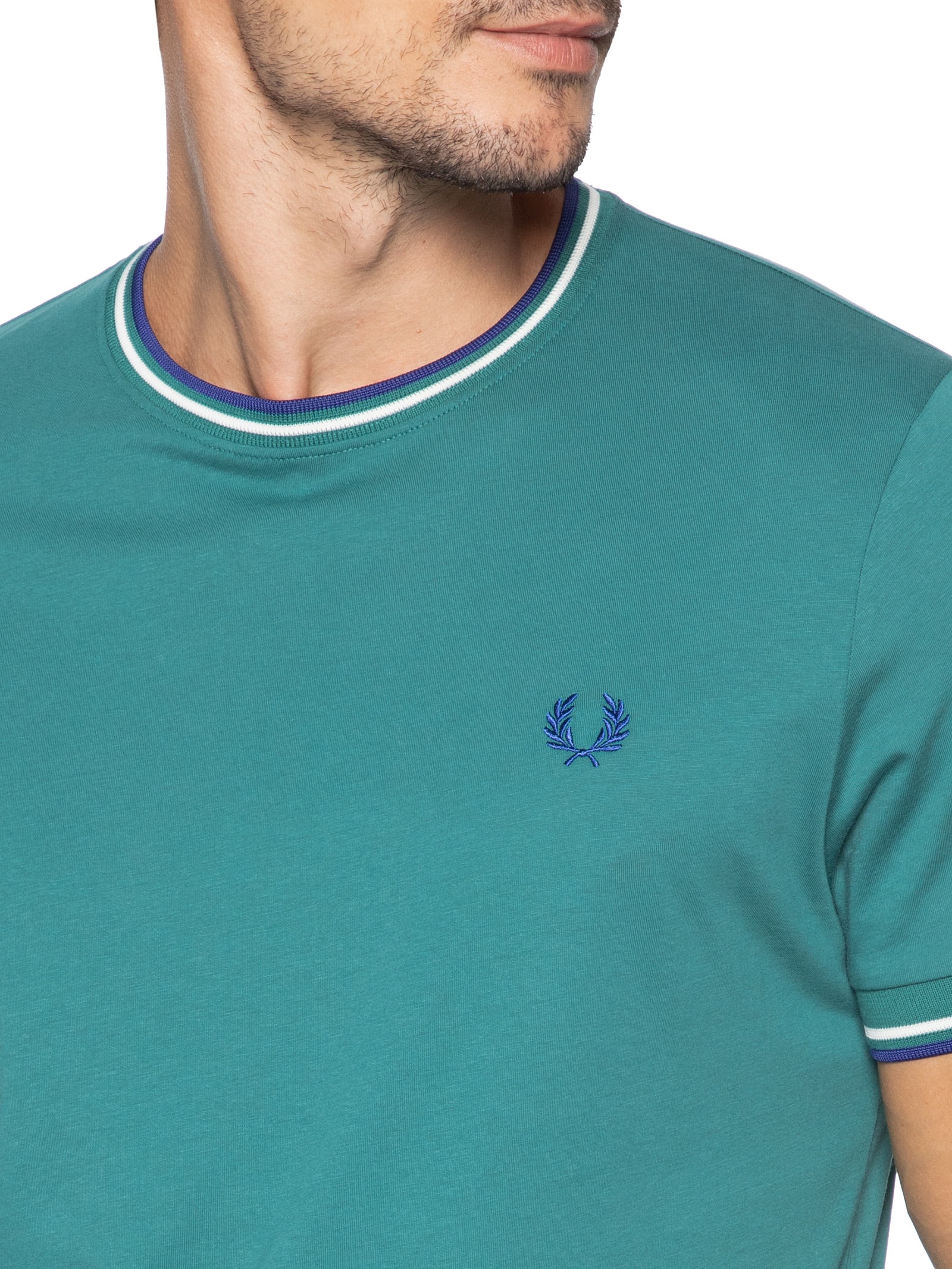 Camiseta Masculina Twin Tipped Regular Fit Em Algodão Verde Fred Perry
