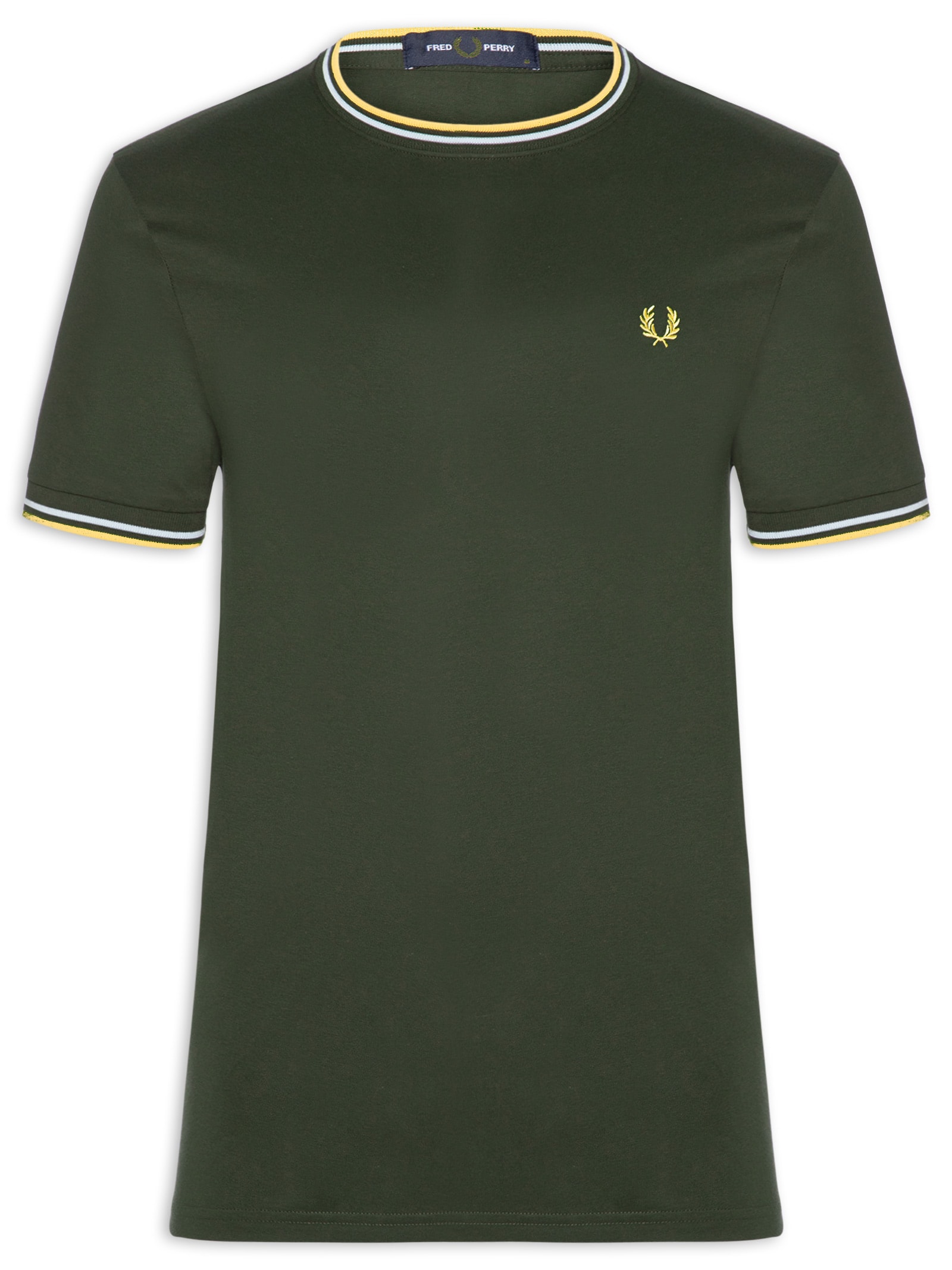 Camiseta Masculina Twin Tipped Regular Fit Em Algodão Verde Fred Perry