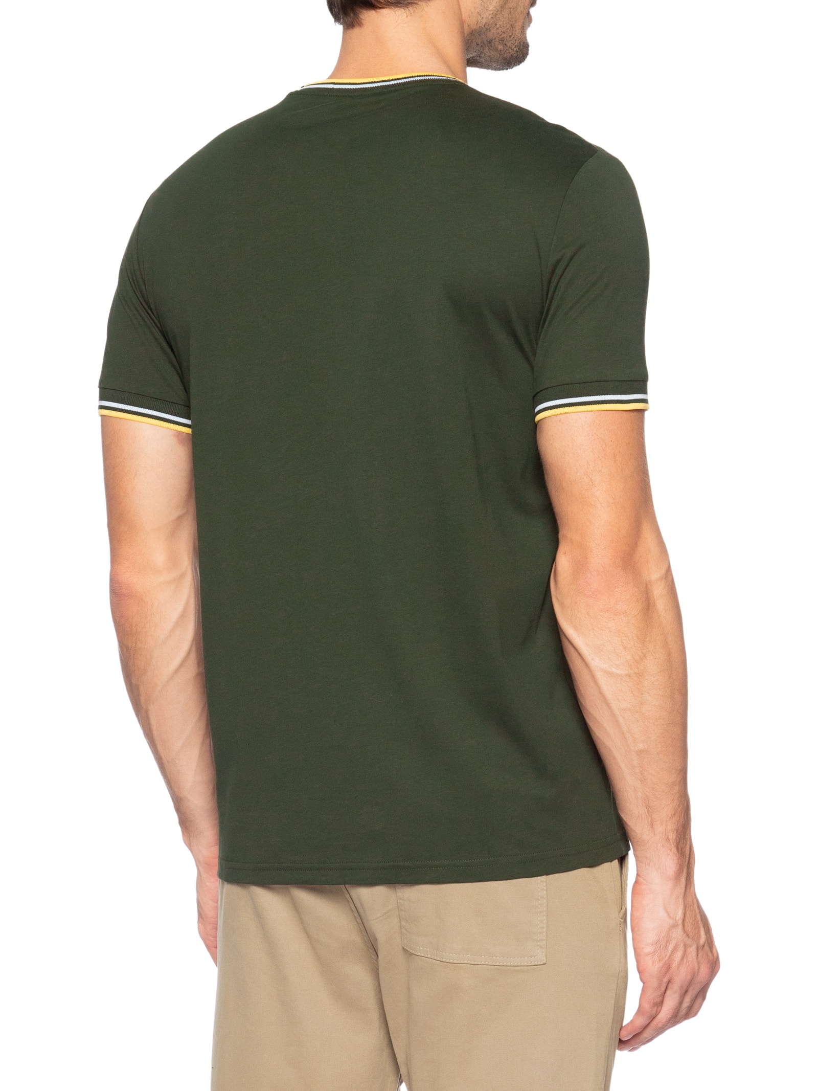 Camiseta Masculina Twin Tipped Regular Fit Em Algodão Verde Fred Perry