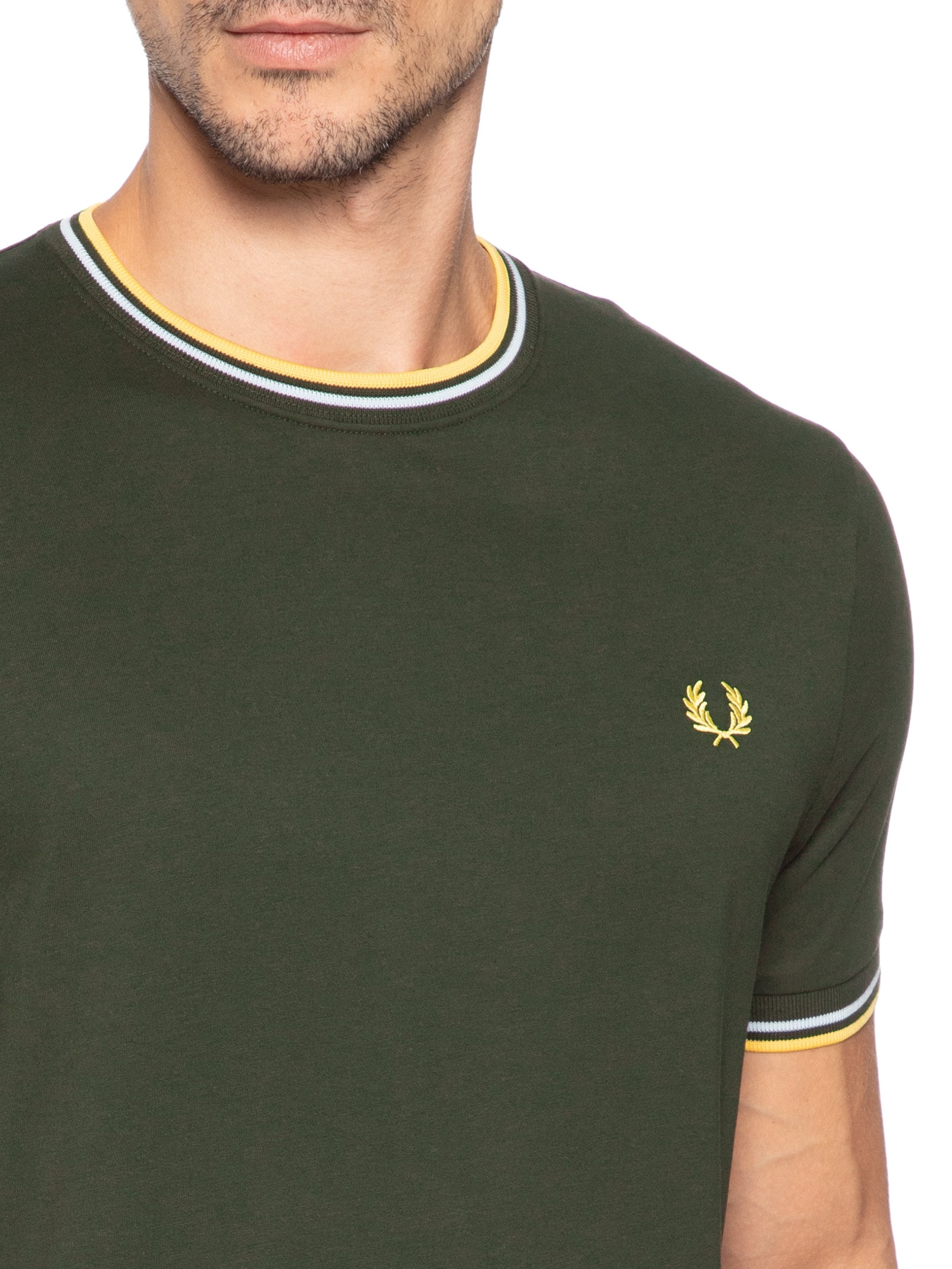 Camiseta Masculina Twin Tipped Regular Fit Em Algodão Verde Fred Perry