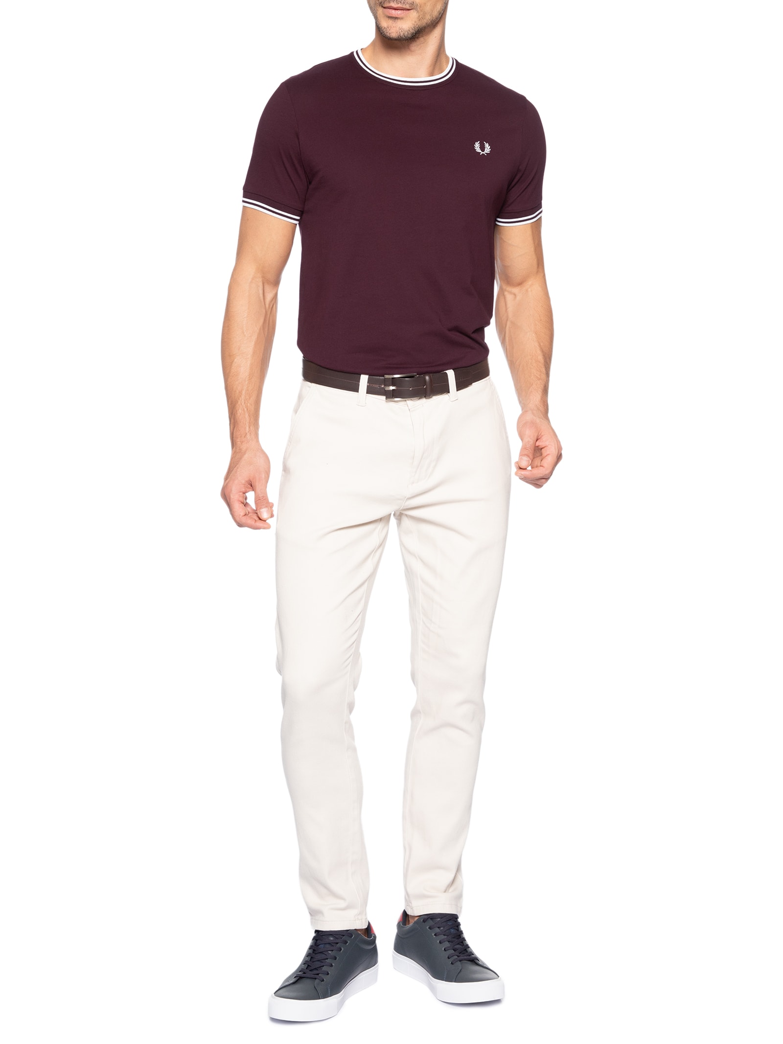 Camiseta Masculina Twin Tipped Regular Fit Em Algodão Vermelho Fred Perry