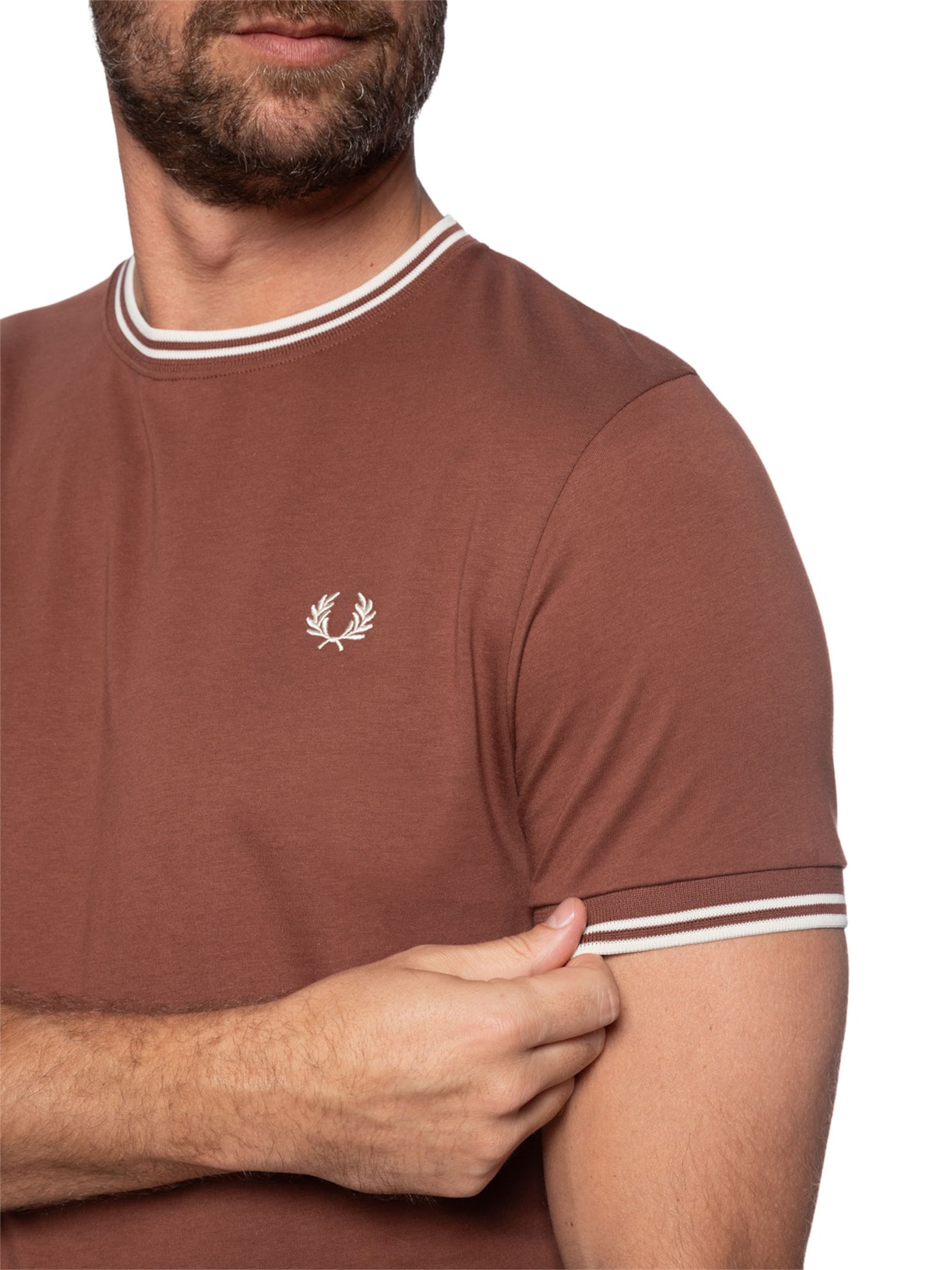 Camiseta Masculina Twin Tipped Regular Fit Marrom Fred Perry
