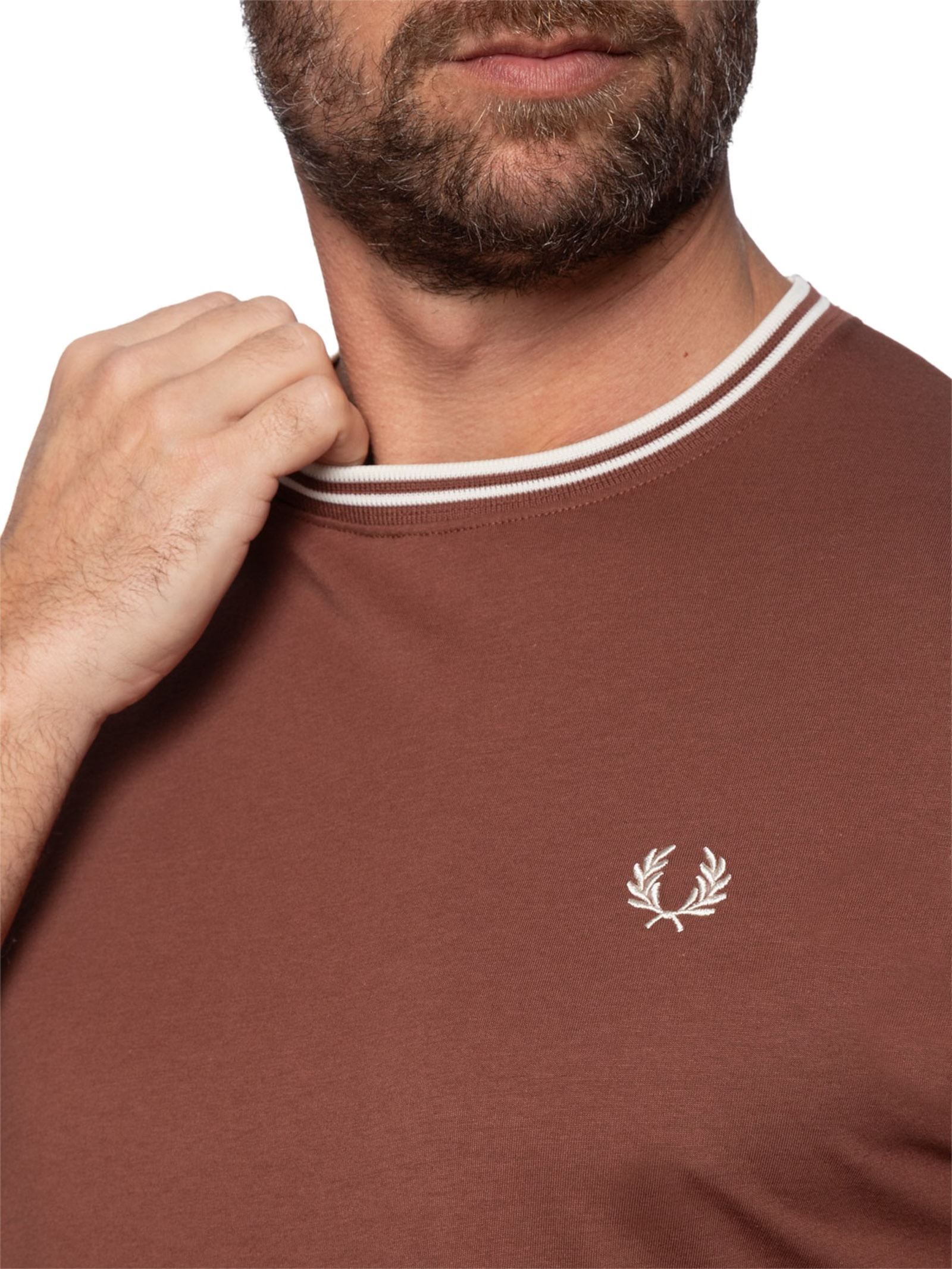 Camiseta Masculina Twin Tipped Regular Fit Marrom Fred Perry