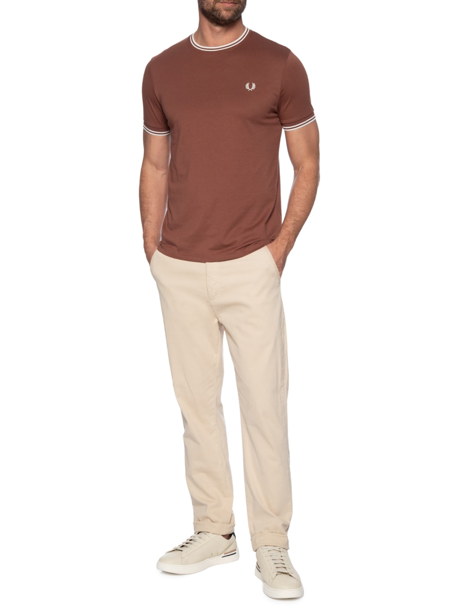 Camiseta Masculina Twin Tipped Regular Fit Marrom Fred Perry