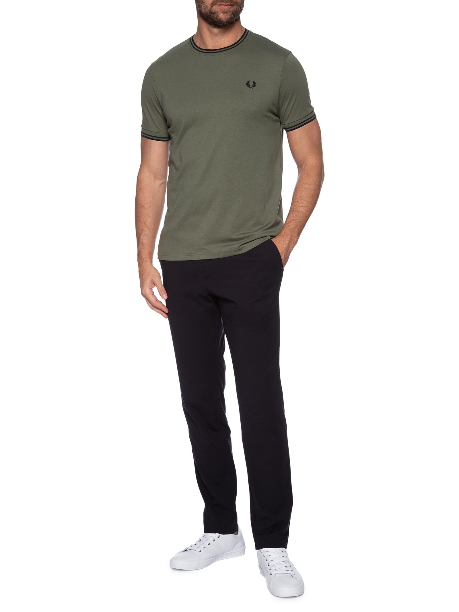 Camiseta Masculina Twin Tipped Regular Fit Verde Fred Perry