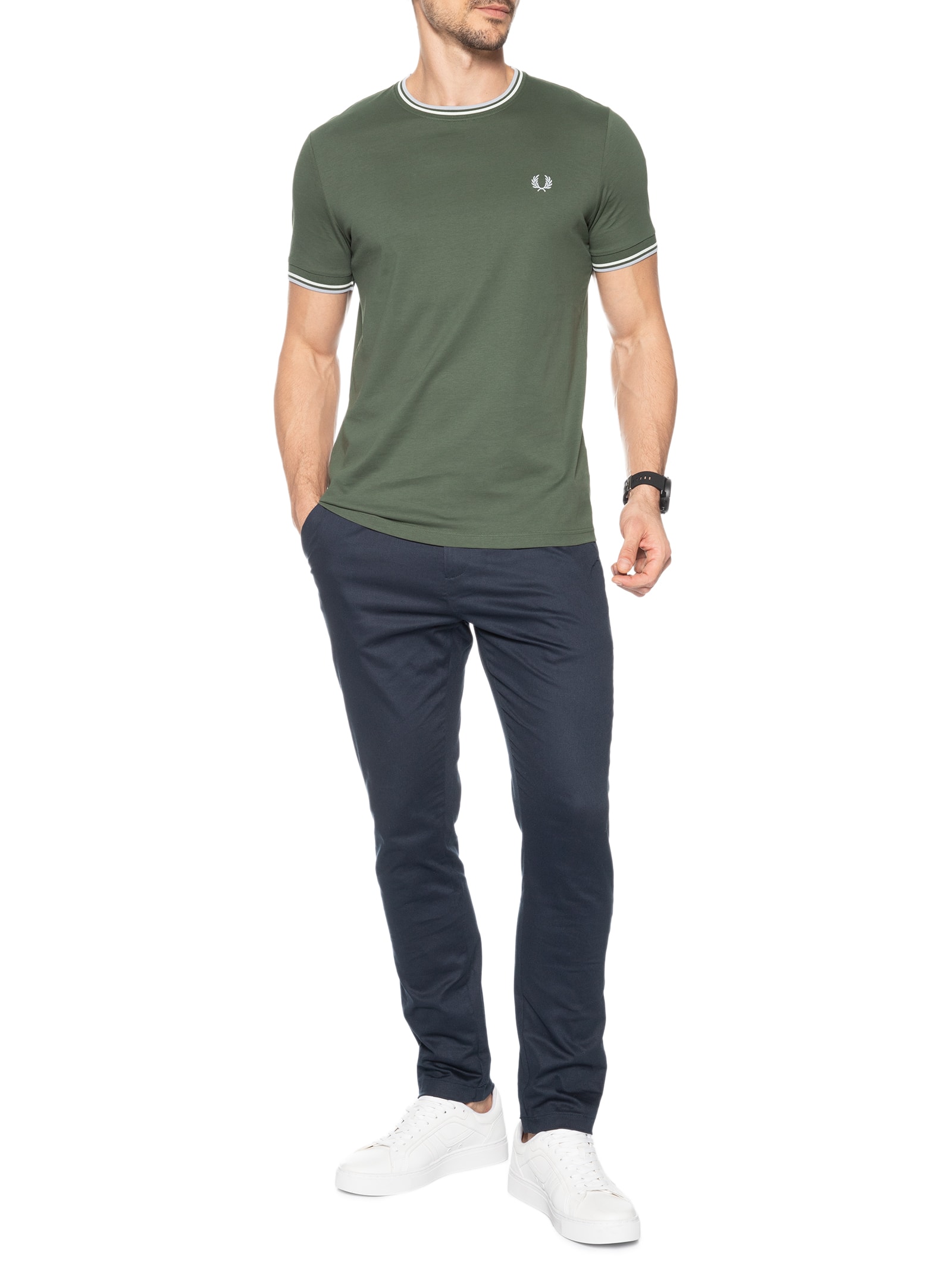 Camiseta Masculina Twin Tipped Verde Fred Perry