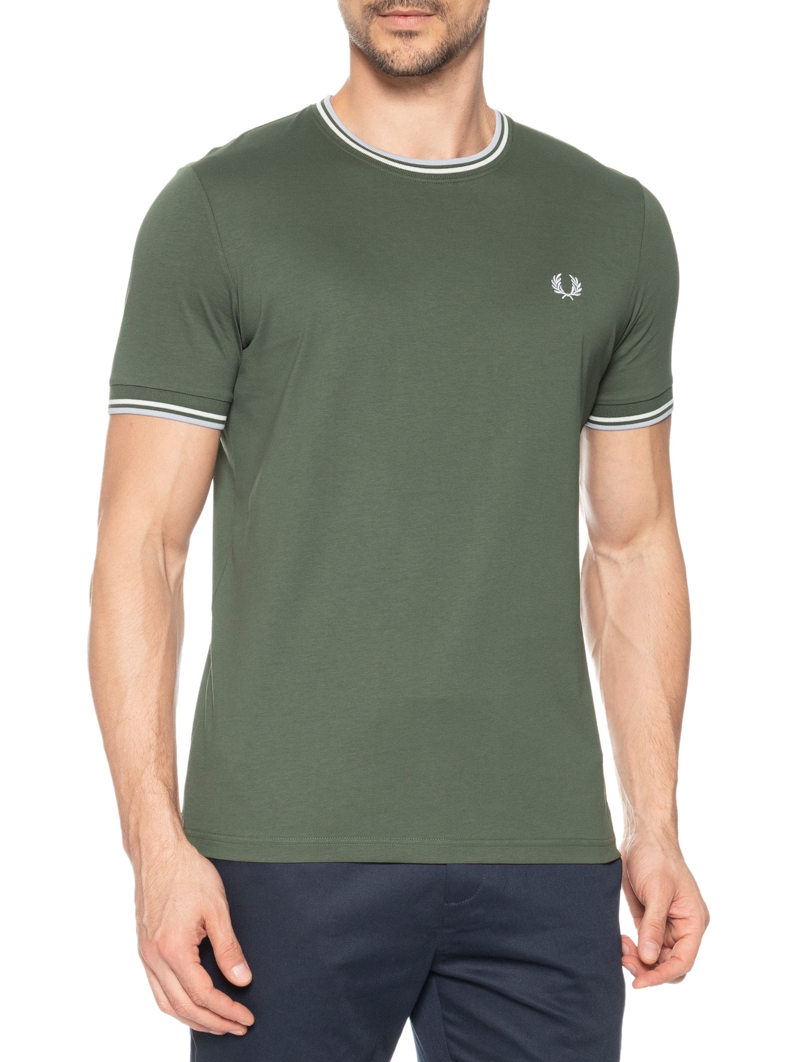 Camiseta Masculina Twin Tipped Verde Fred Perry