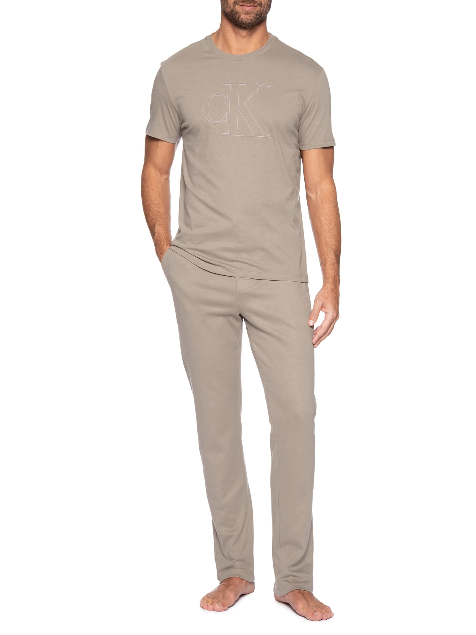 Camiseta Masculina Underwear Manga Curta Bege Calvin Klein Underwear
