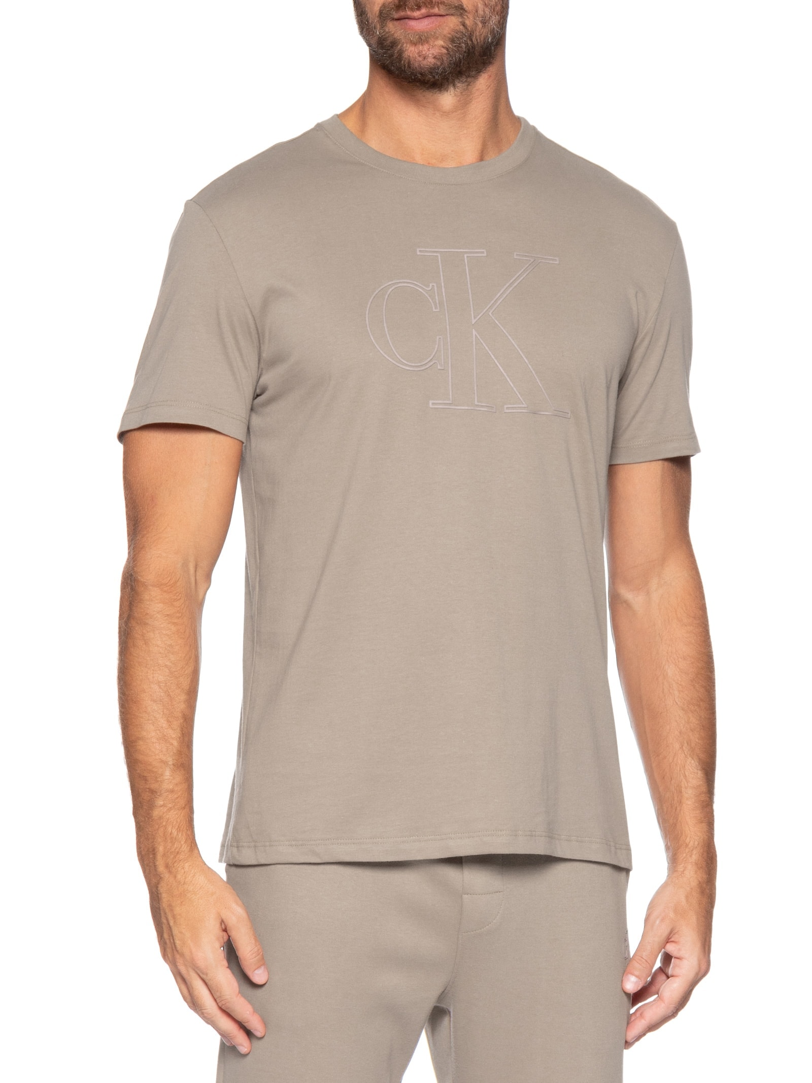 Camiseta Masculina Underwear Manga Curta Bege Calvin Klein Underwear