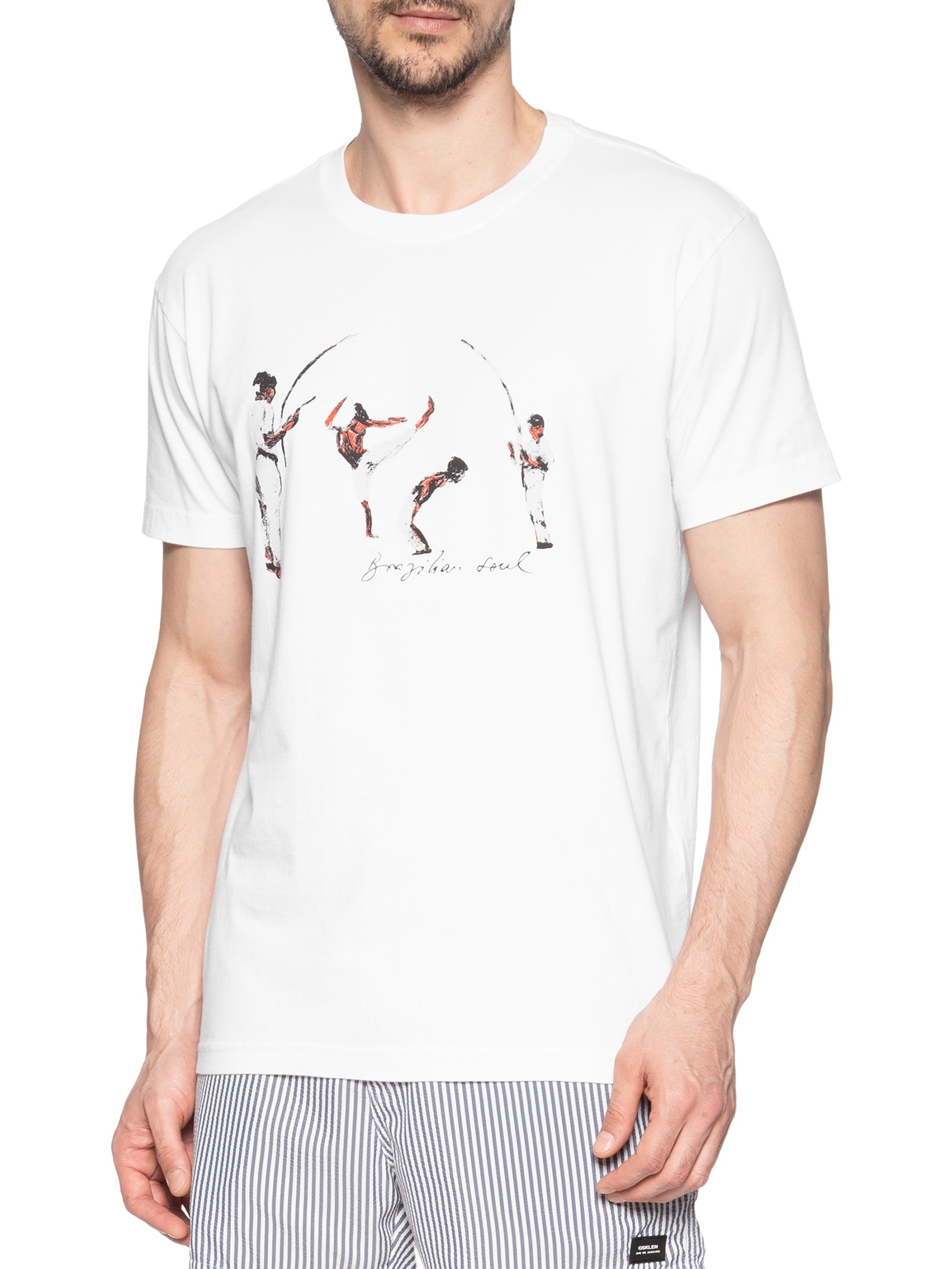Camiseta Masculina Vintage Capoeira Manga Curta Branco Osklen