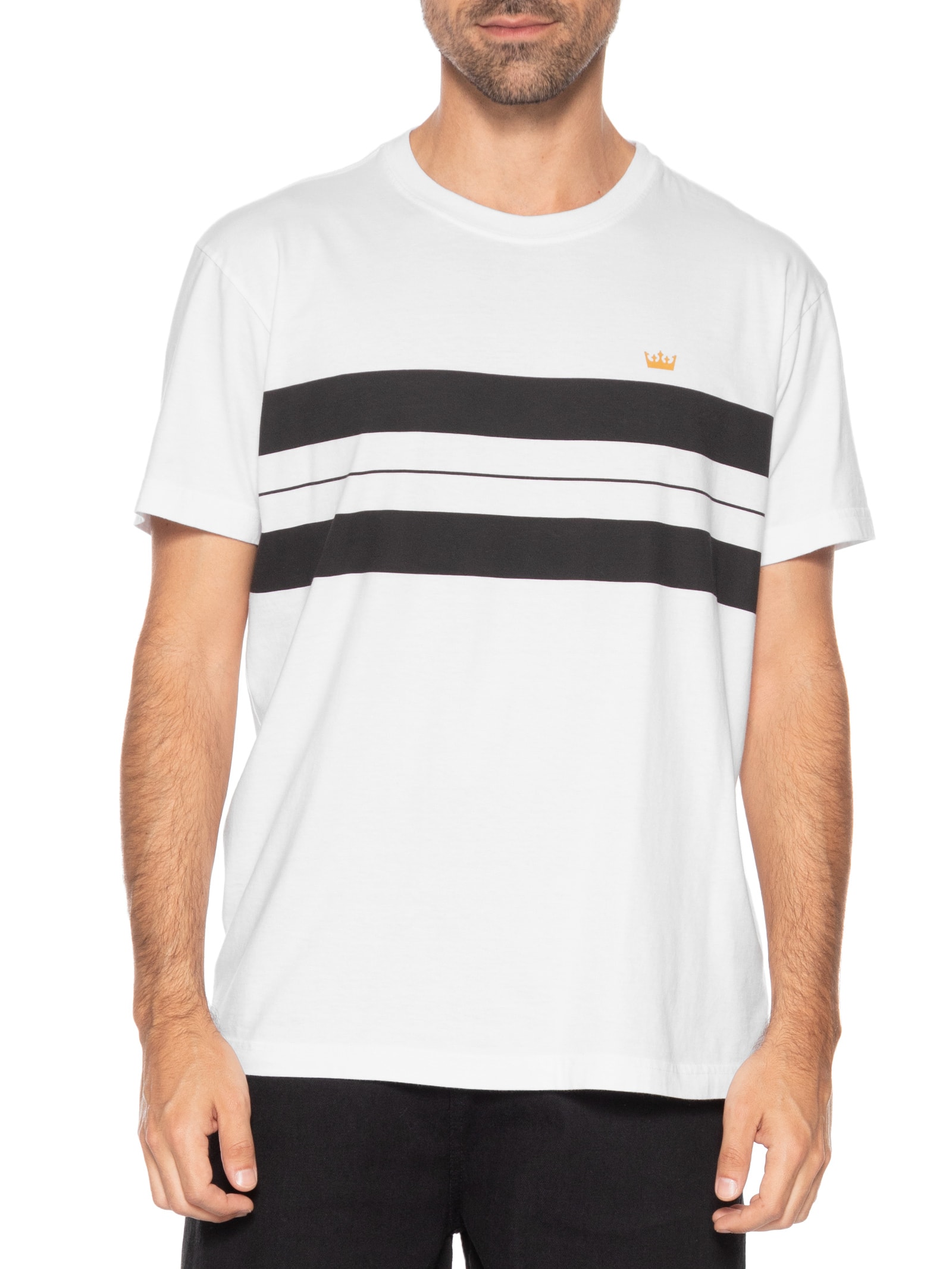 Camiseta Masculina Vintage Listrado Pranchão Manga Curta Branco Osklen