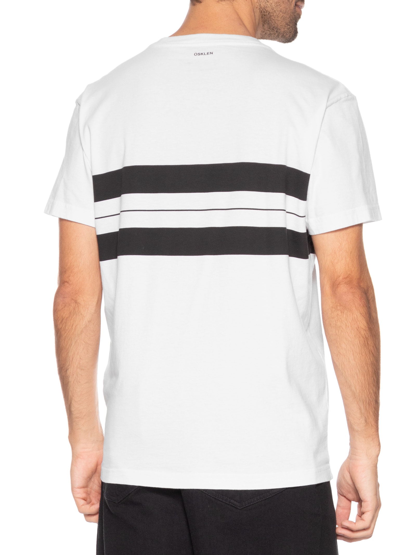 Camiseta Masculina Vintage Listrado Pranchão Manga Curta Branco Osklen