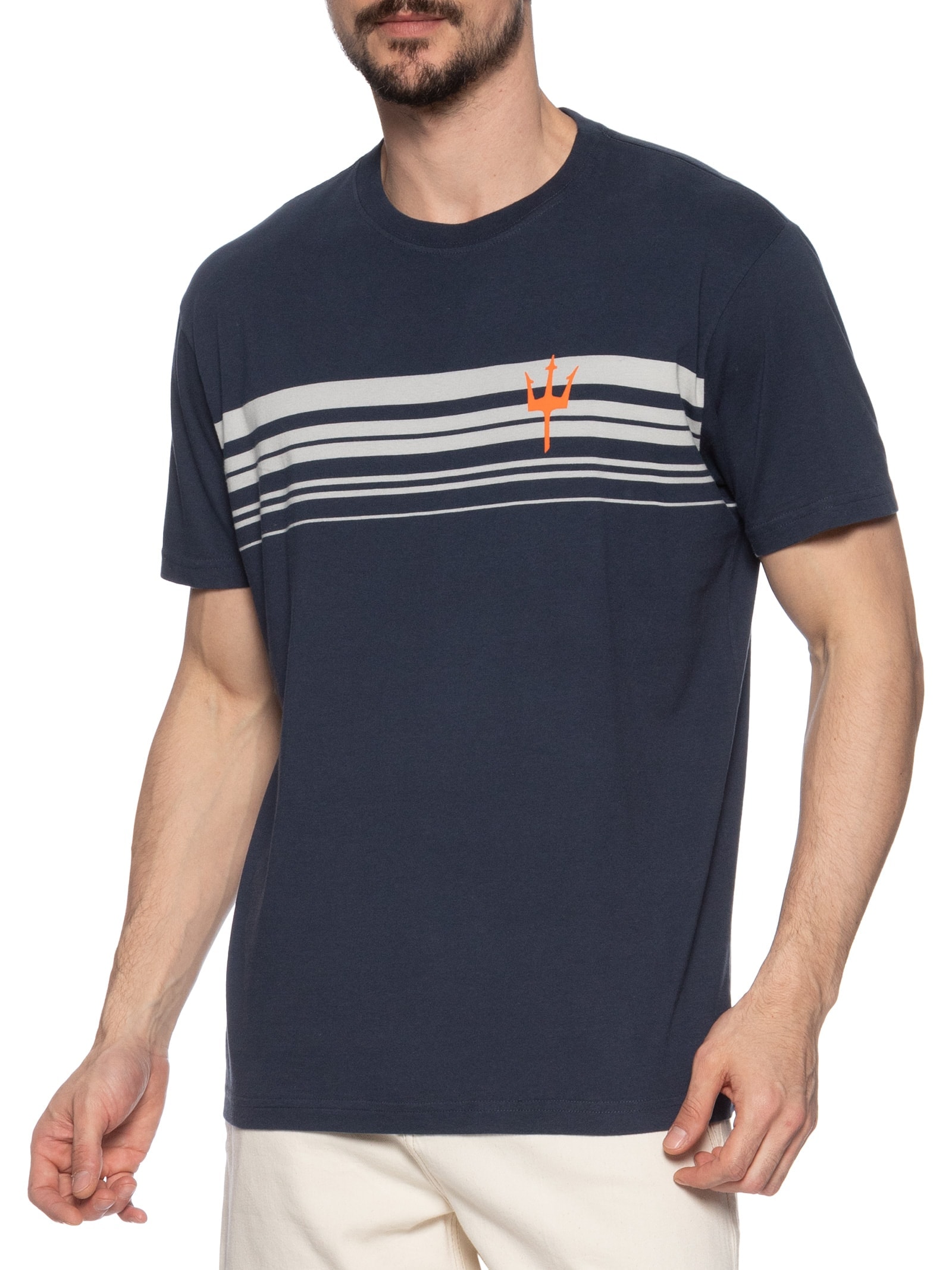 Camiseta Masculina Vintage Listrado Surfing Manga Curta Azul Osklen