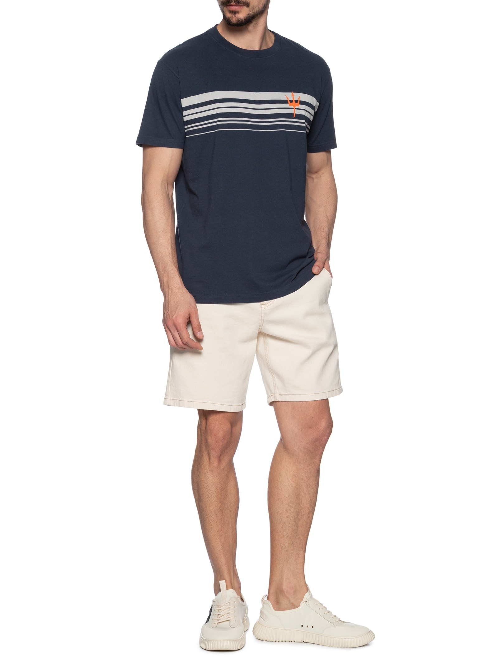 Camiseta Masculina Vintage Listrado Surfing Manga Curta Azul Osklen