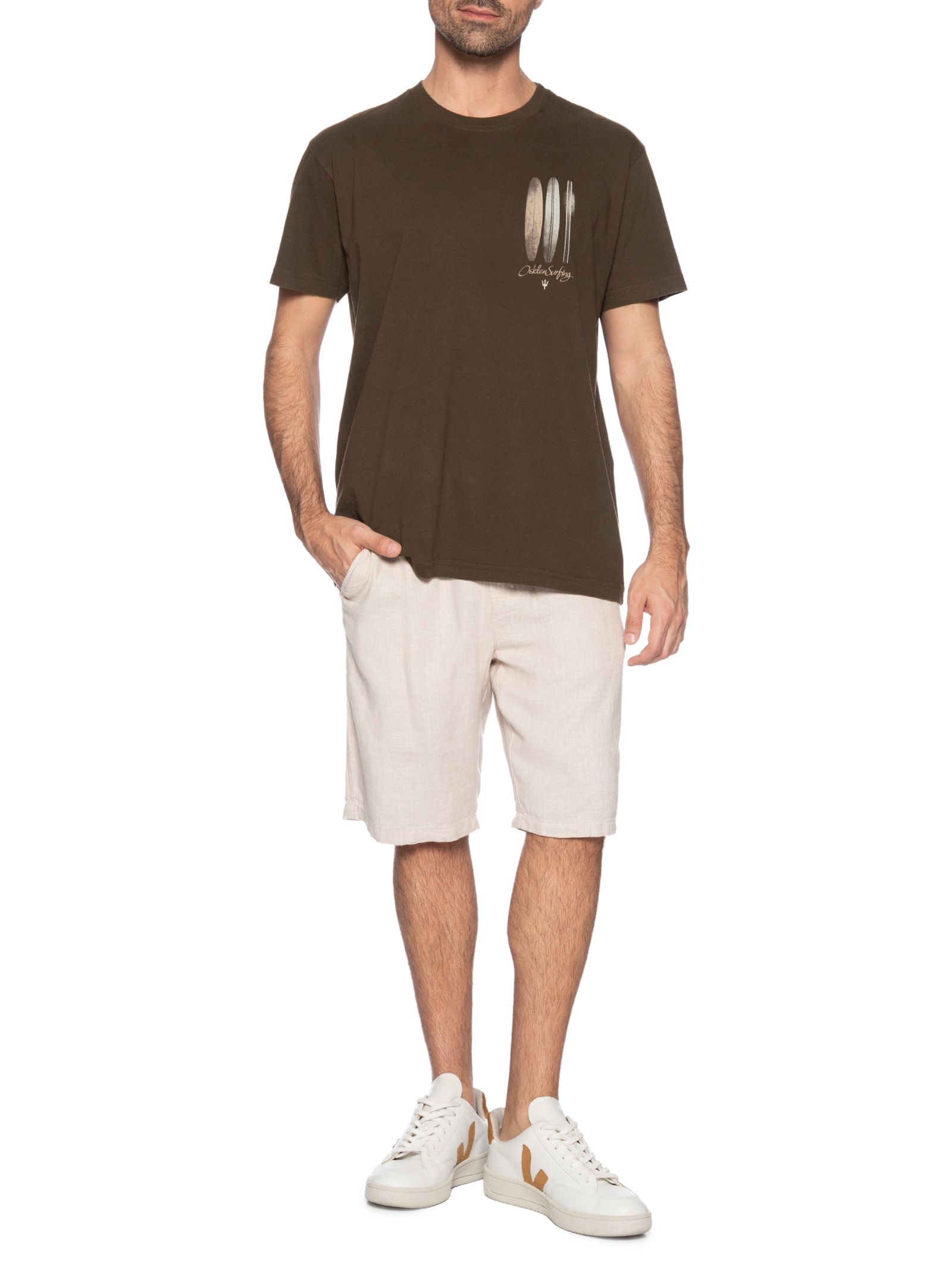 Camiseta Masculina Vintage Longboards Manga Curta Marrom Osklen