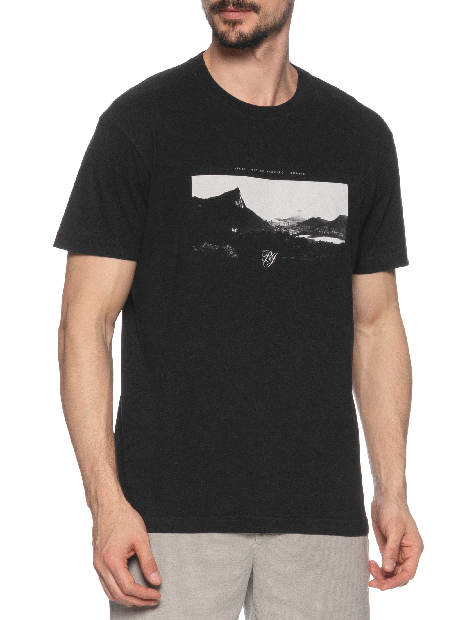 Camiseta Masculina Vintage Rio Photo Manga Curta Preto Osklen
