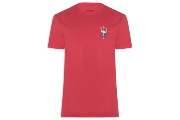Camiseta Masculina Vintage Tridente Oceans Manga Curta - Vermelho