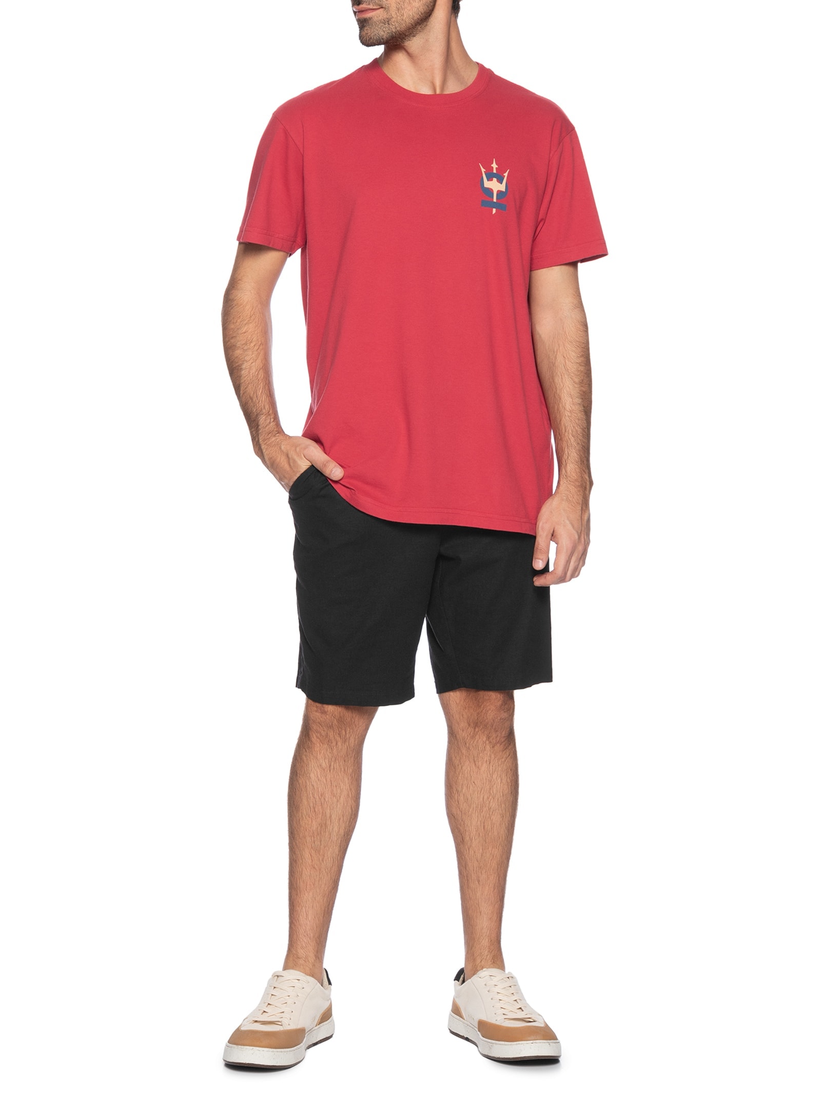 Camiseta Masculina Vintage Tridente Oceans Manga Curta Vermelho Osklen