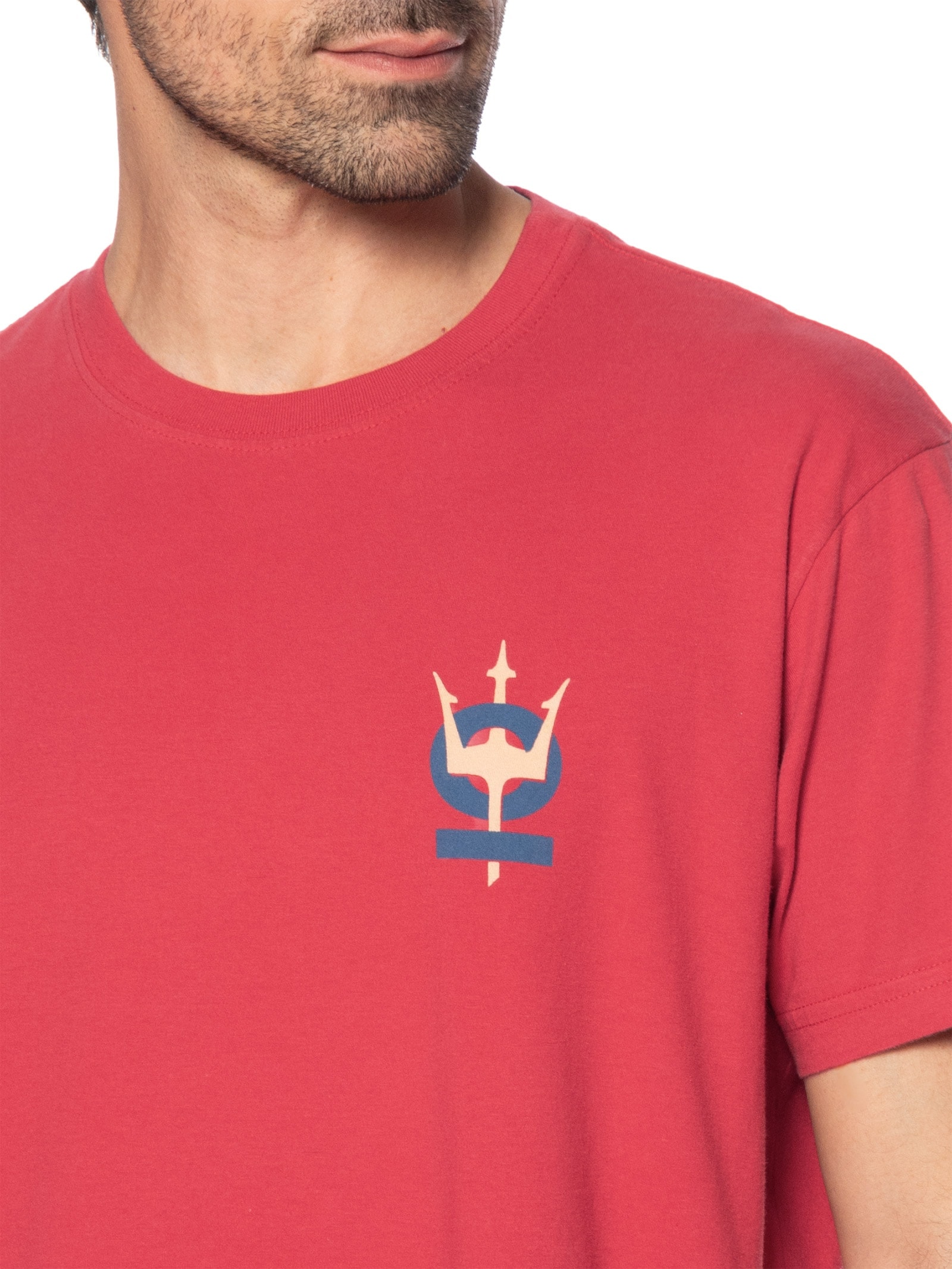 Camiseta Masculina Vintage Tridente Oceans Manga Curta Vermelho Osklen