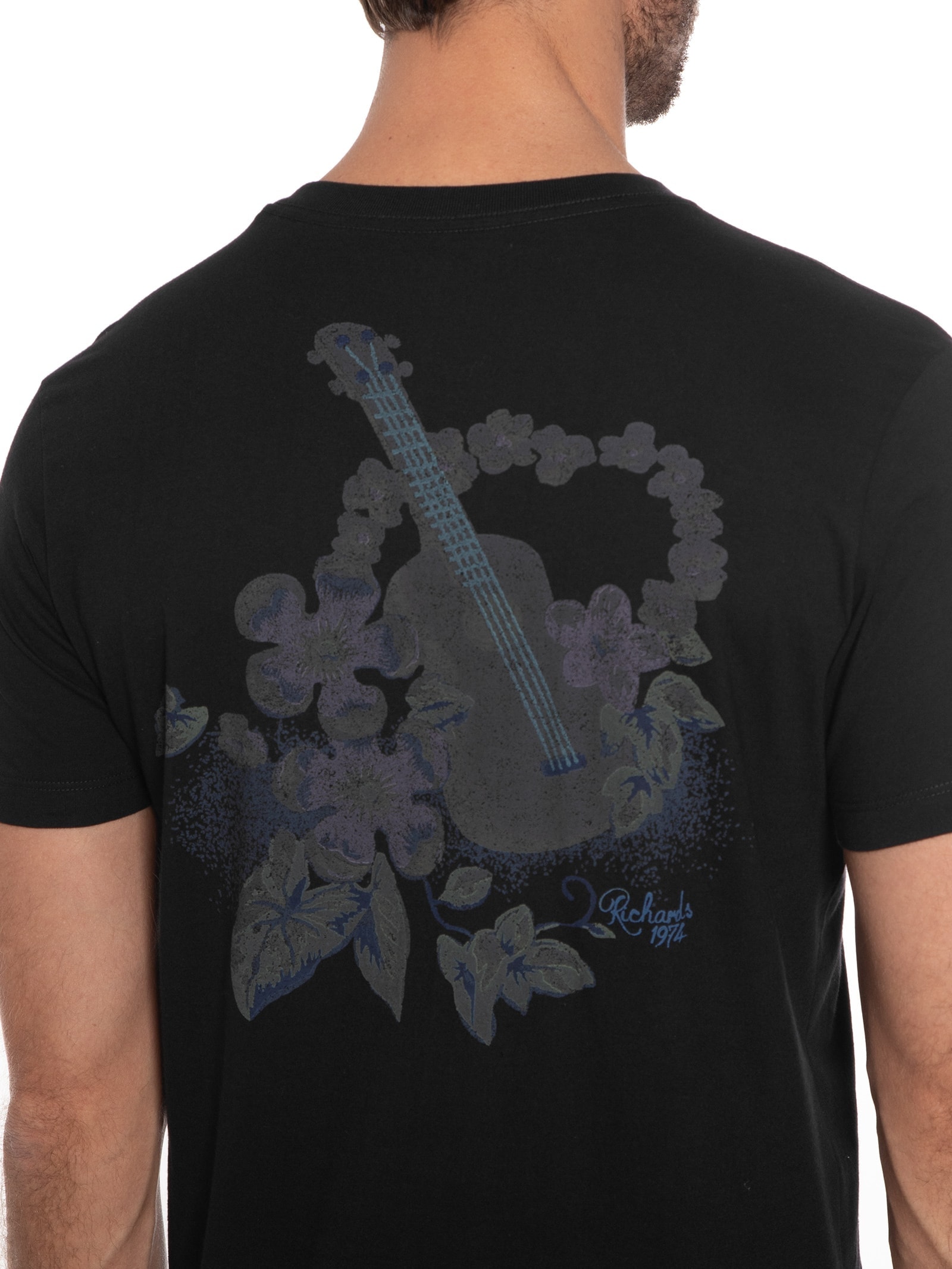 Camiseta Masculina Vintage Ukulelê Manga Curta Preto Richards