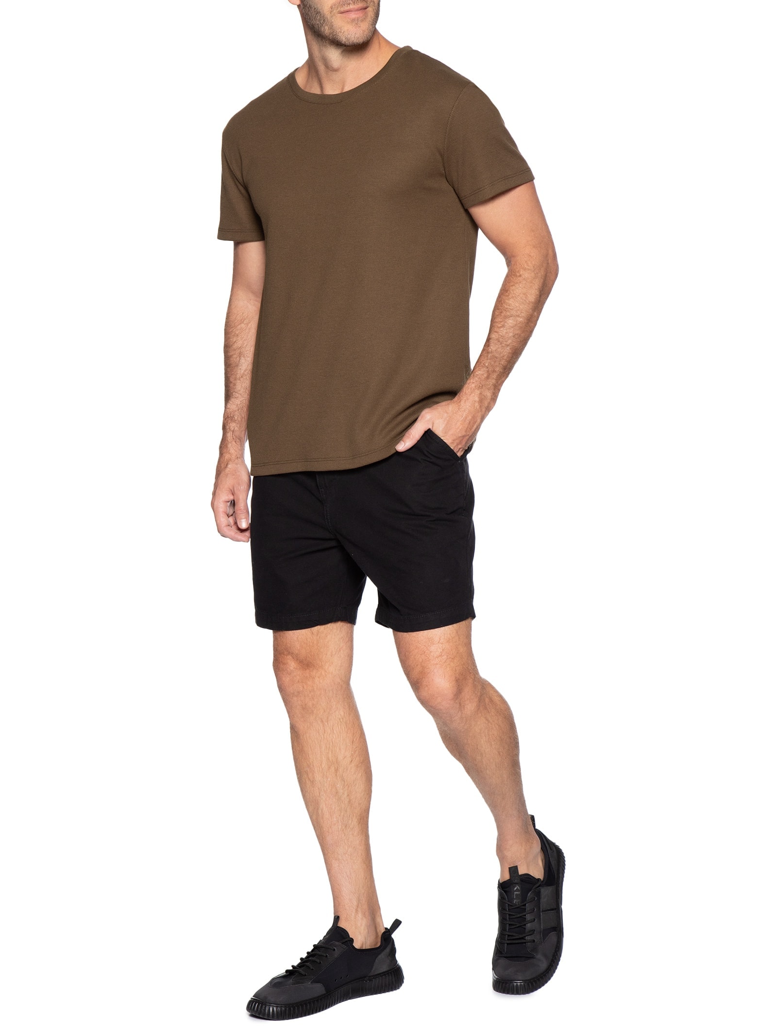 Camiseta Masculina Waffle – Marrom Reserva