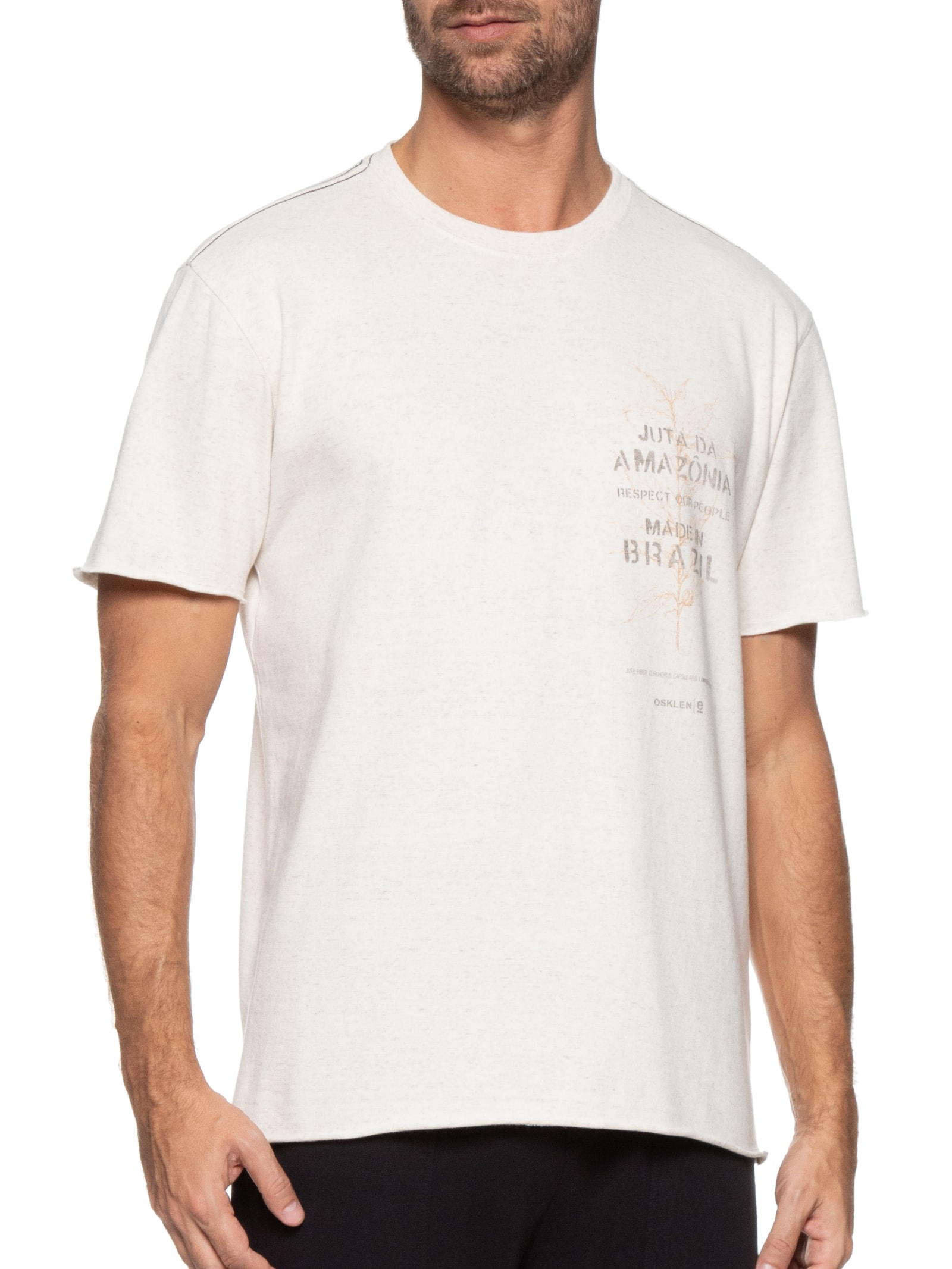 Camiseta Masculino Double Juta Ag Manga Curta Bege Osklen