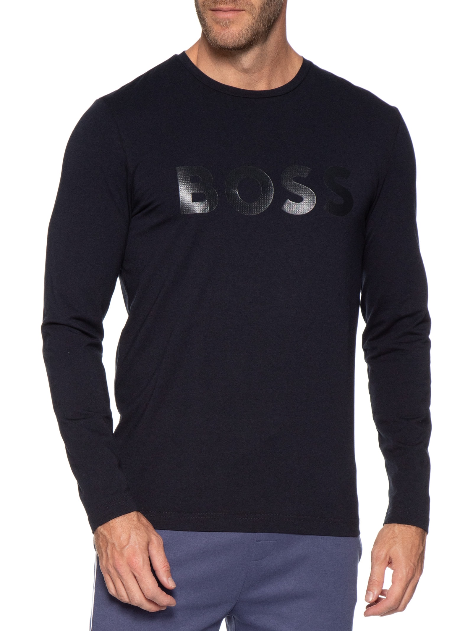 Camiseta Masculino Manga Longa Togn 3 Azul Boss