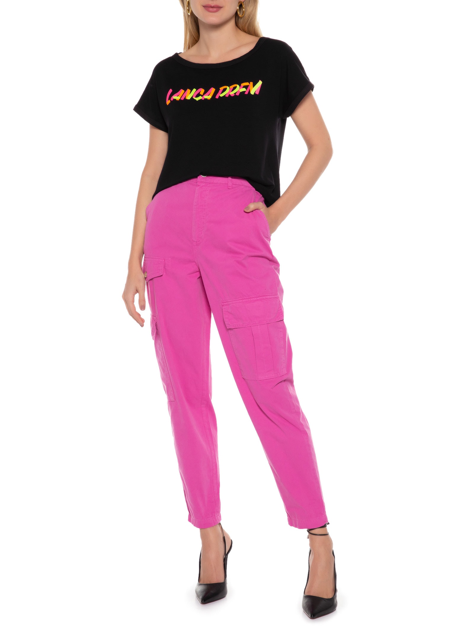 Camiseta Ombro Descolado Silk Frontal Preto Lança Perfume