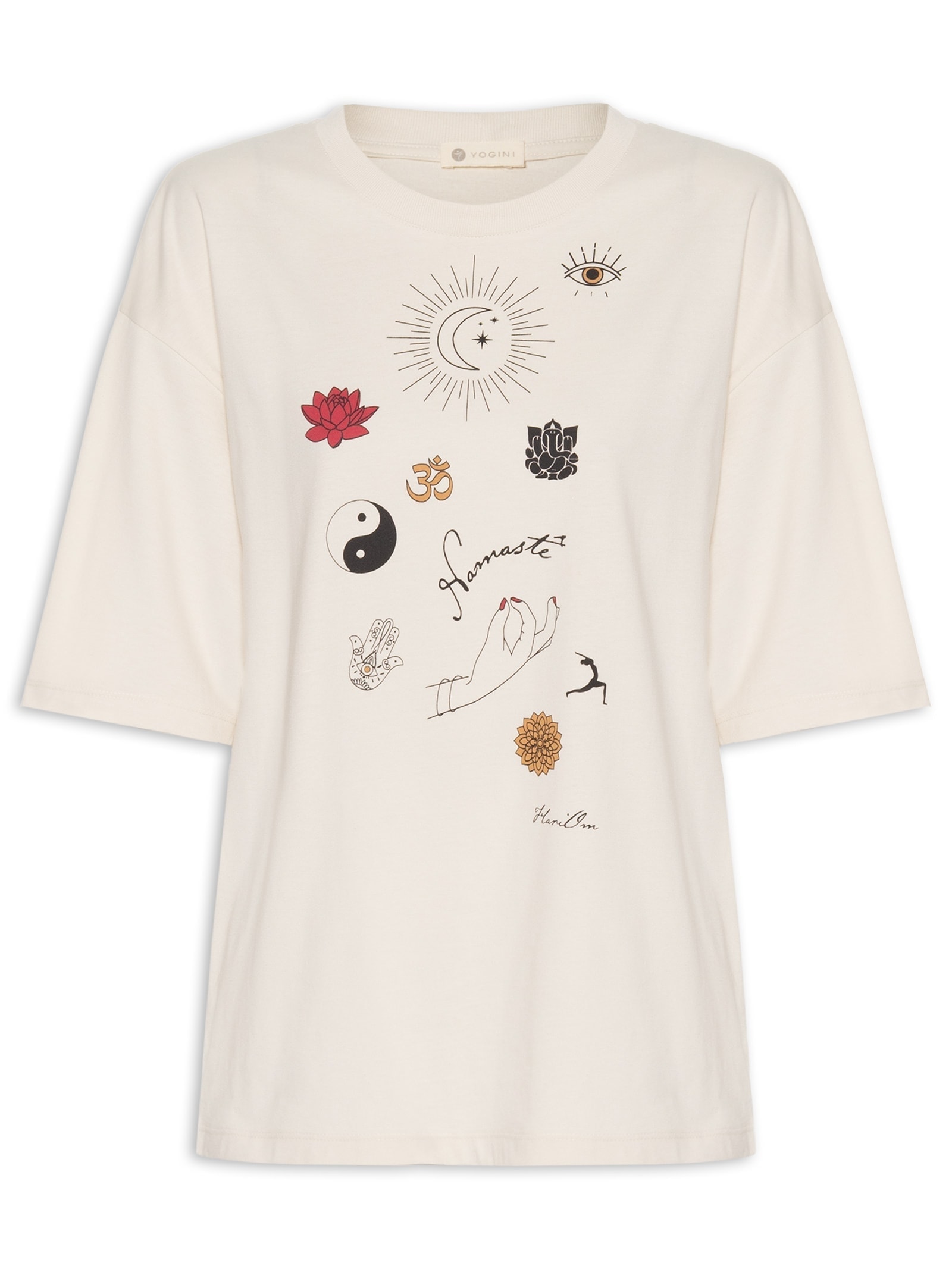Camiseta Oversized Creme Algodão Symbols Yogini