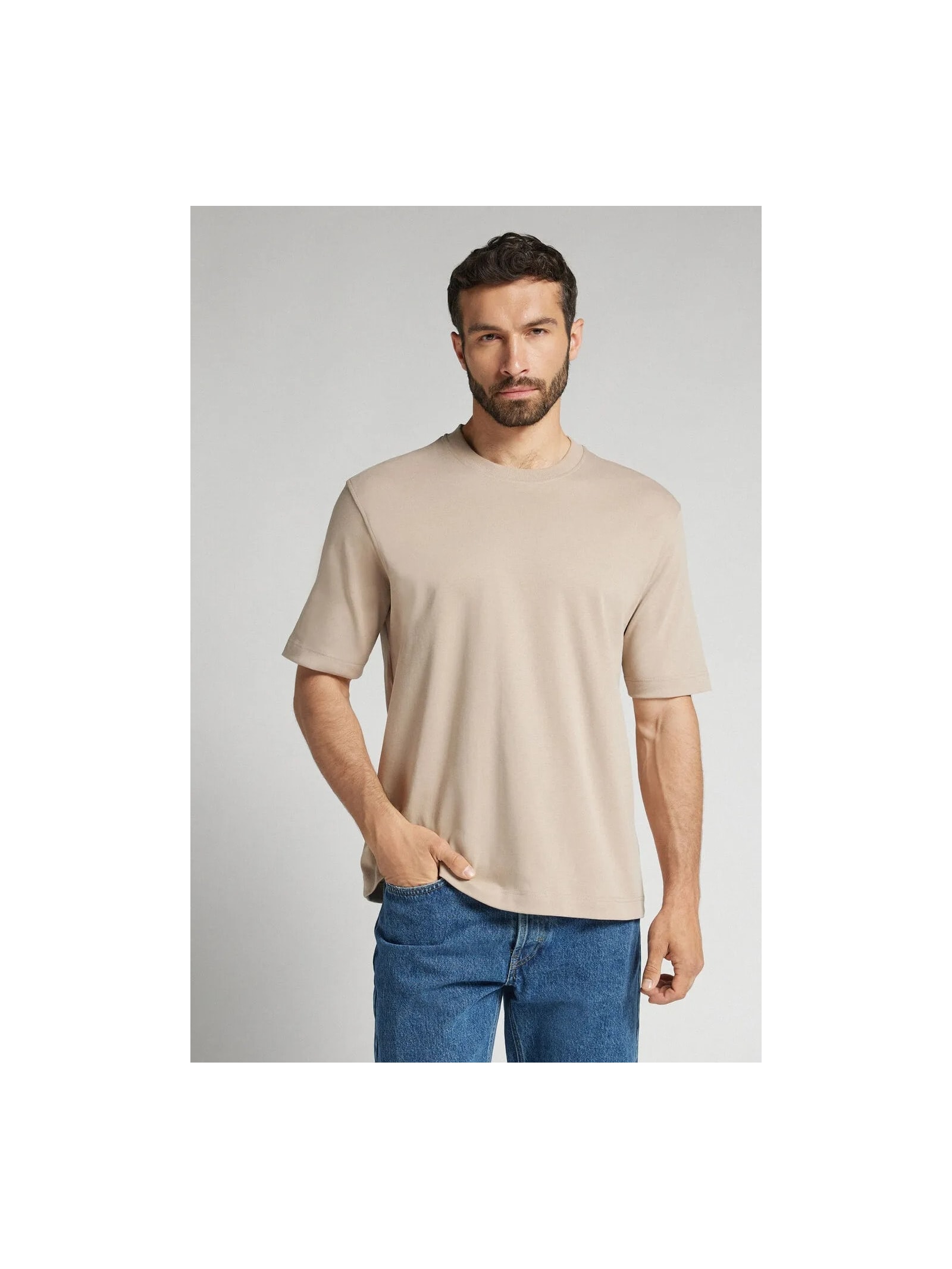 Camiseta Oversized Interlock Em Algodão Bege Intimissimi