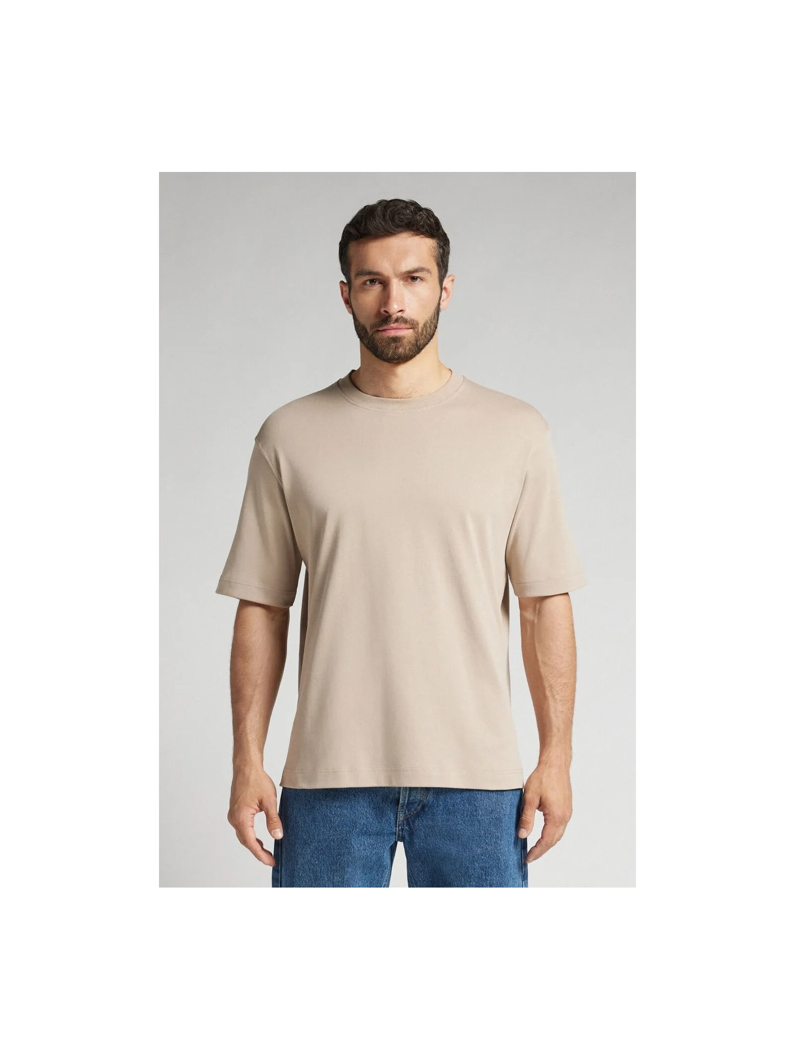 Camiseta Oversized Interlock Em Algodão Bege Intimissimi