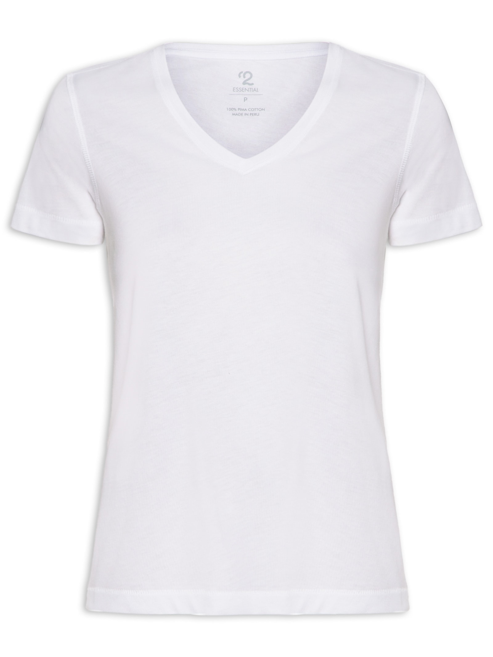 Camiseta Pima Manga Curta Gola V Branco '2Essential