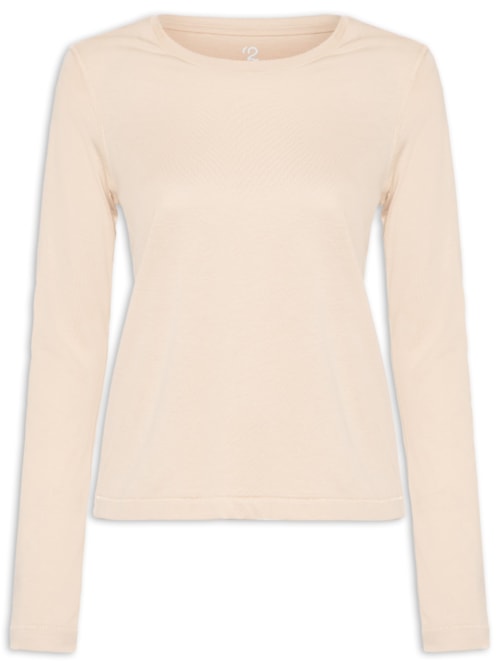 Camiseta Pima Manga Longa Decote U – Bege