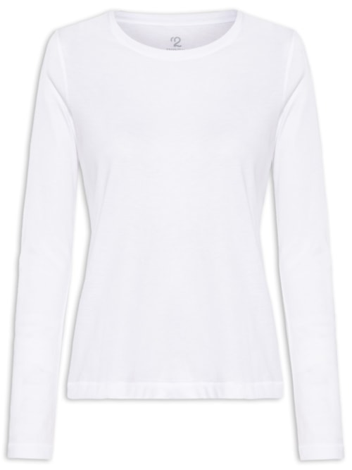 Camiseta Pima Manga Longa Decote U – Branco