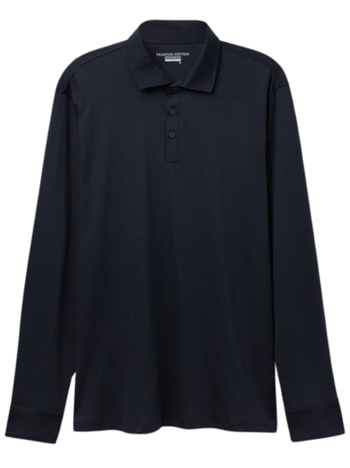 Camiseta Polo De Manga Comprida Em Algodão Mercerizado – Azul