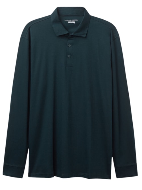 Camiseta Polo De Manga Comprida Em Algodão Mercerizado – Verde