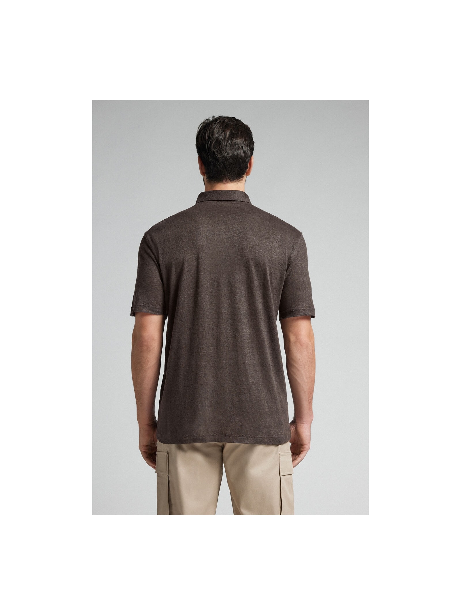 Camiseta Polo De Manga Curta Em Linho Marrom Intimissimi