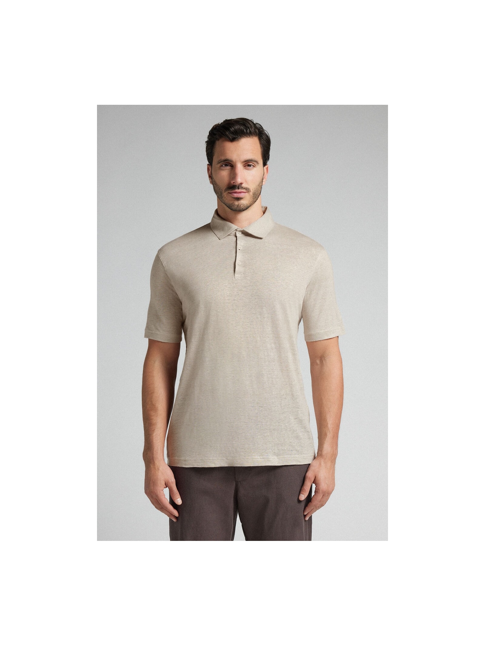 Camiseta Polo De Manga Curta Em Linho Preto Intimissimi
