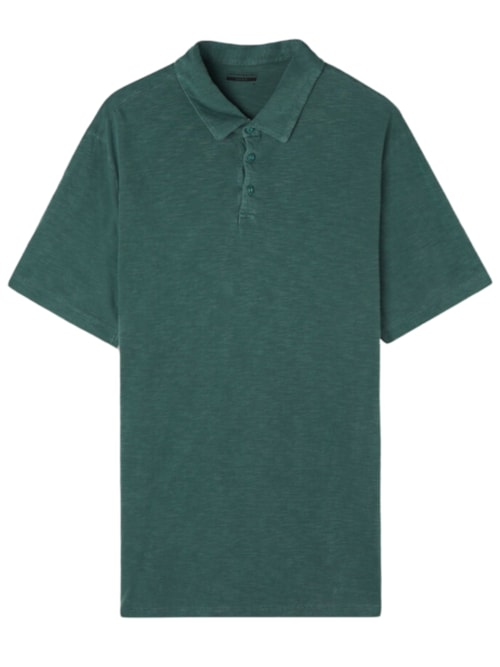 Camiseta Polo De Manga Curta Washed Collection Em Algodão Slub – Verde