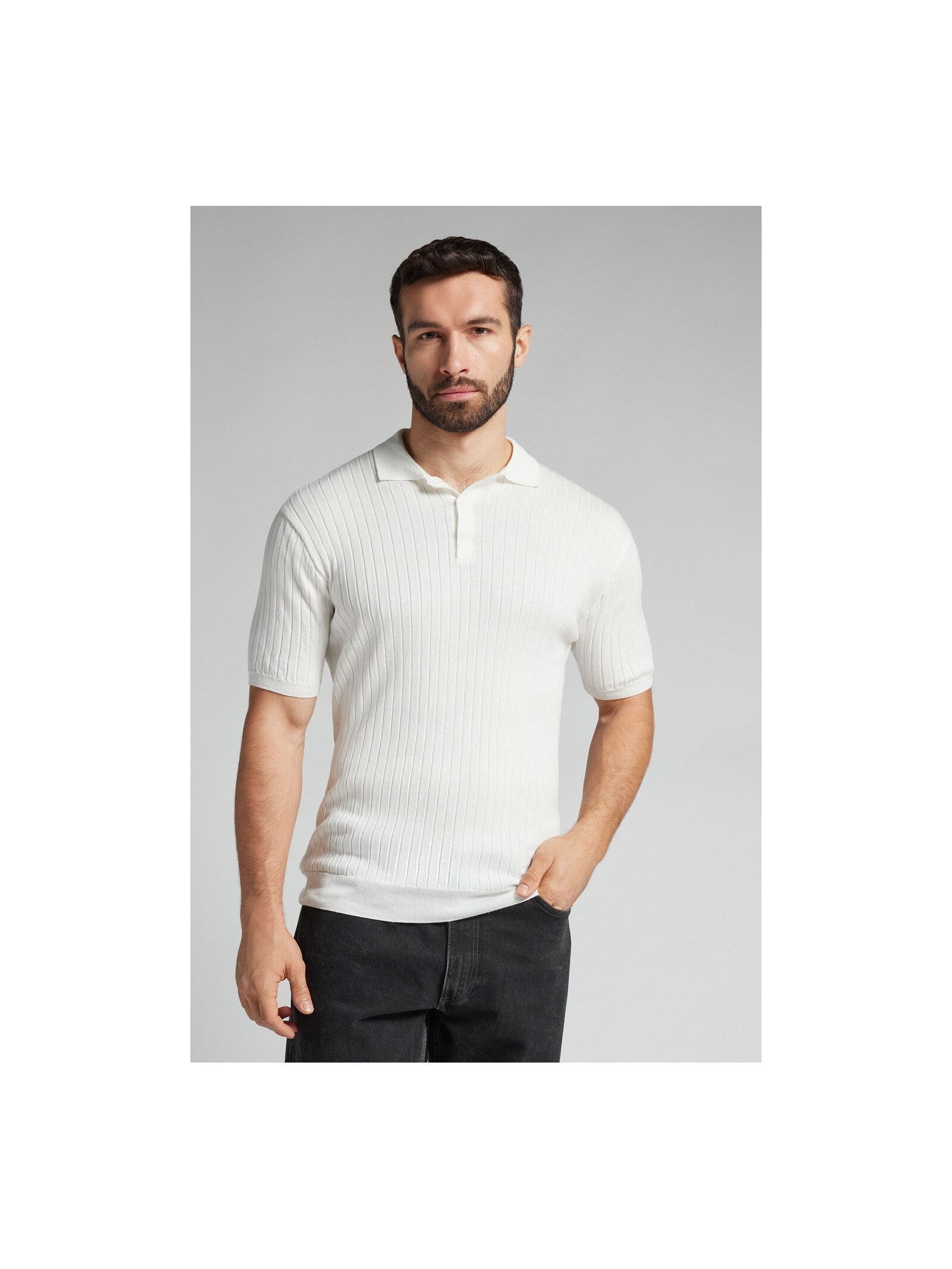 Camiseta Polo Em Algodão Canelado Branco Intimissimi