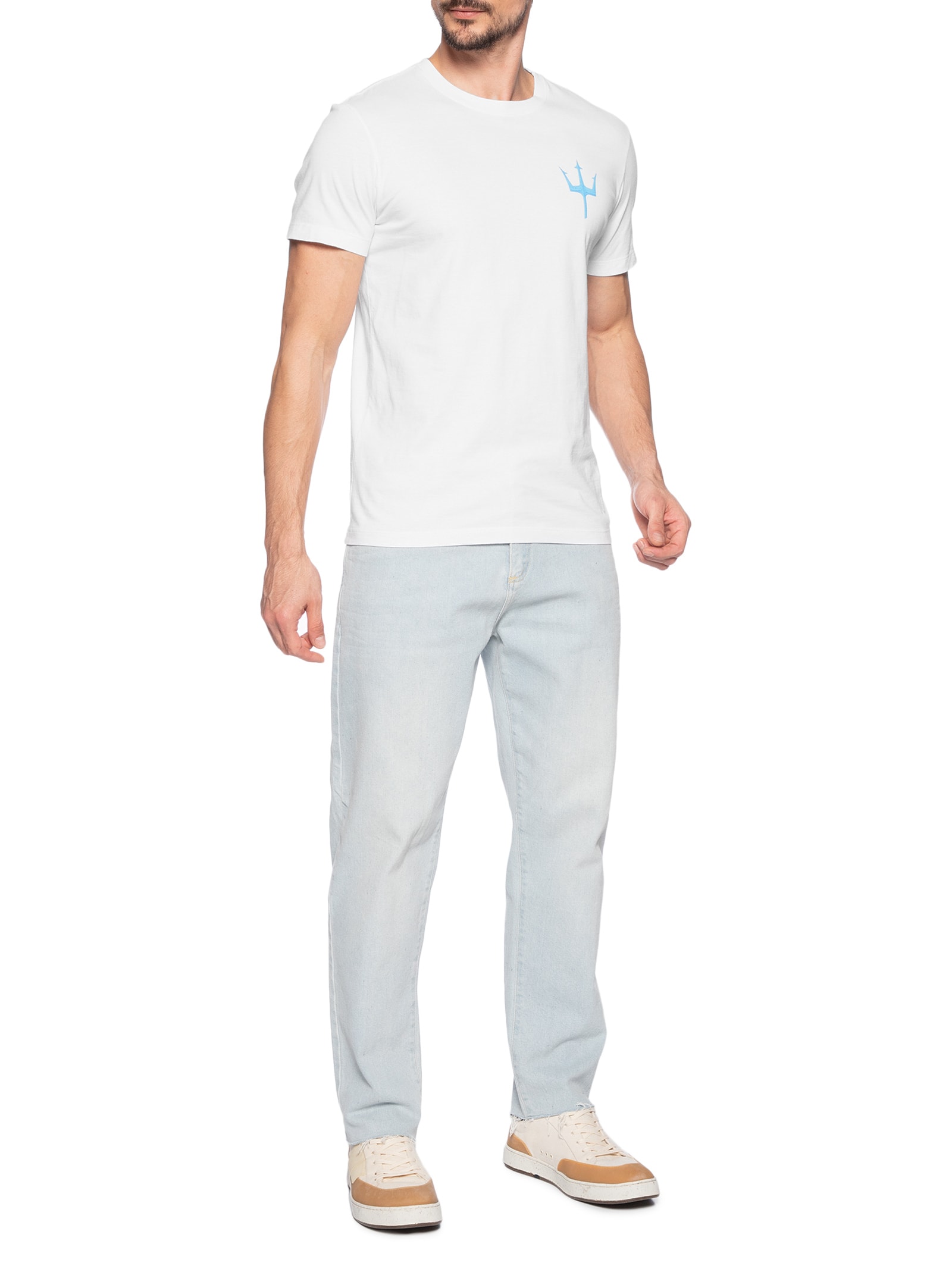 Camiseta Slim Vintage Tridente Madeira Branco  Osklen