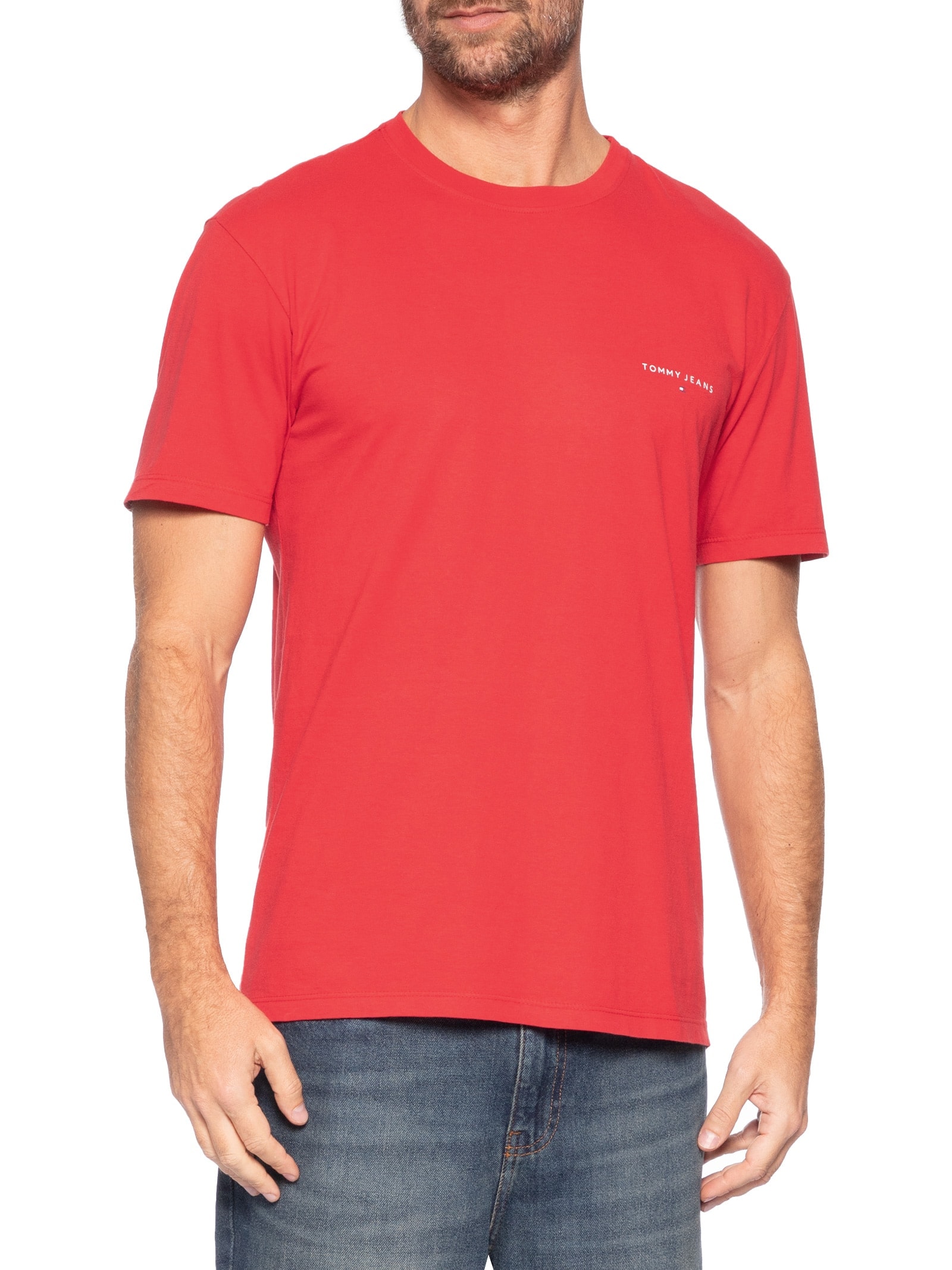 Camiseta TJM Linear Chest Tee Ext Vermelho Tommy Jeans