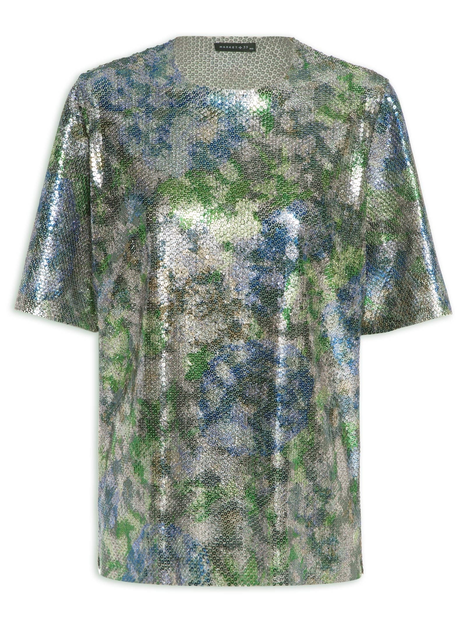 Camisetão Carnaval Paetê Prata Market 33